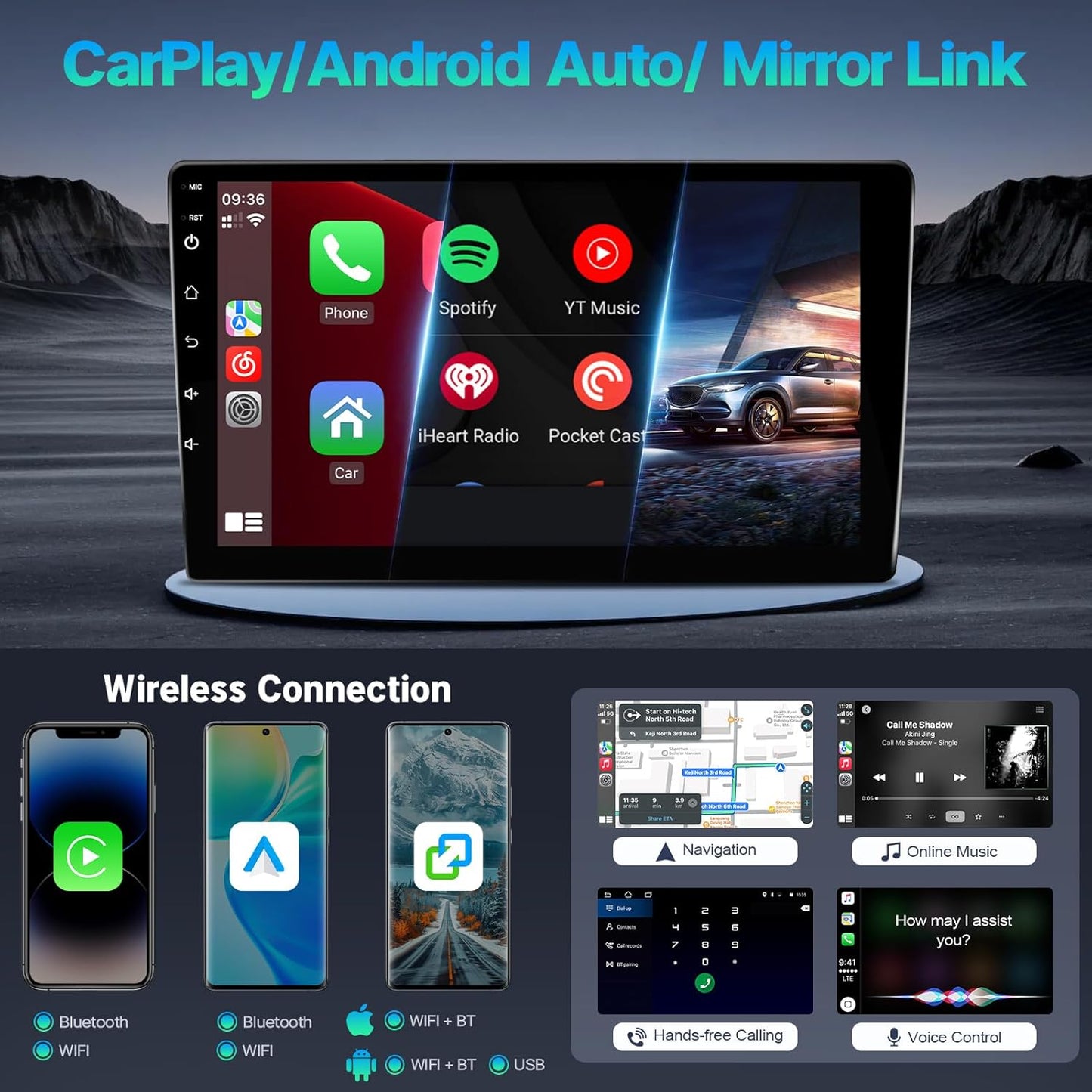 Android Car Radio for Toyota Camry 2015-2017 Wireless Carplay & Android Auto, 10.1 Inch IPS Touch Screen