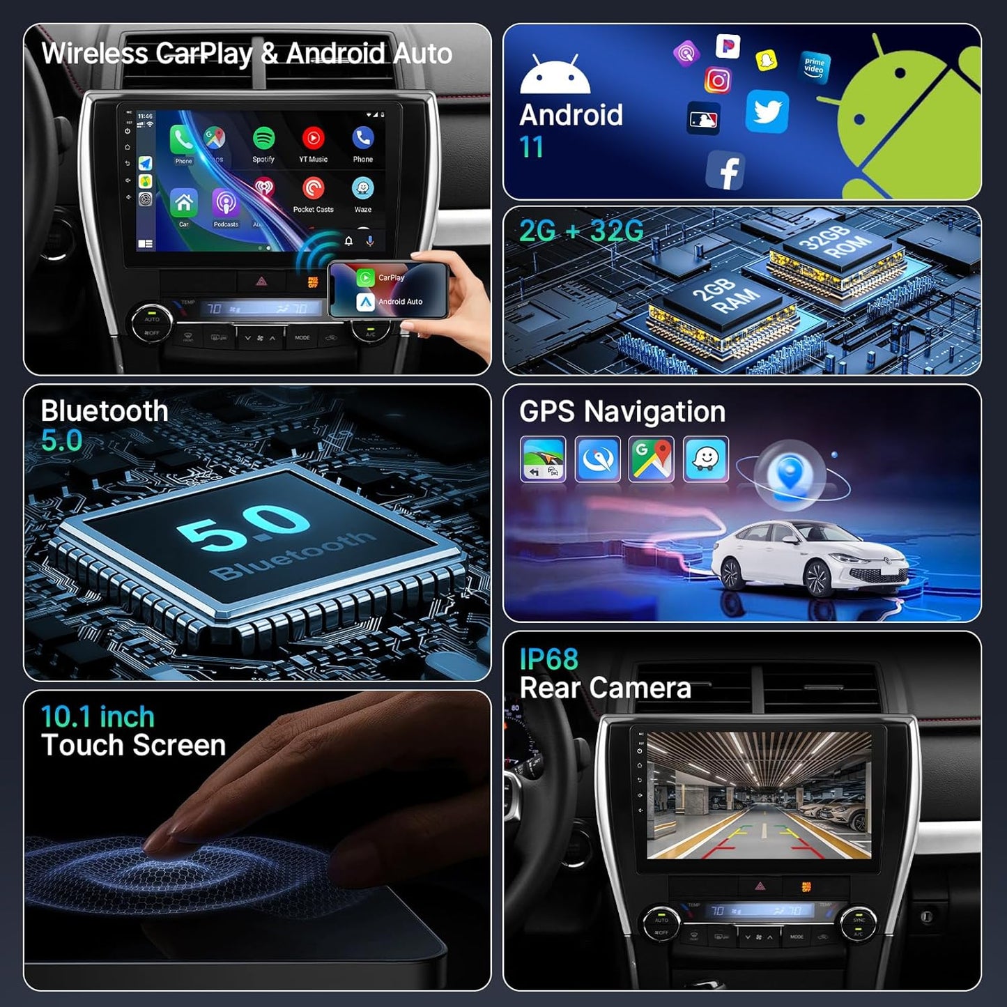 Android Car Radio for Toyota Camry 2015-2017 Wireless Carplay & Android Auto, 10.1 Inch IPS Touch Screen