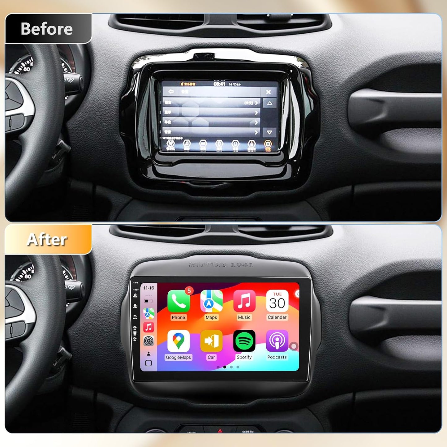 5G Wifi Car Radio for Jeep Renegade 2015-2020, Android13 Wireless CarPlay/Android, Touchscreen