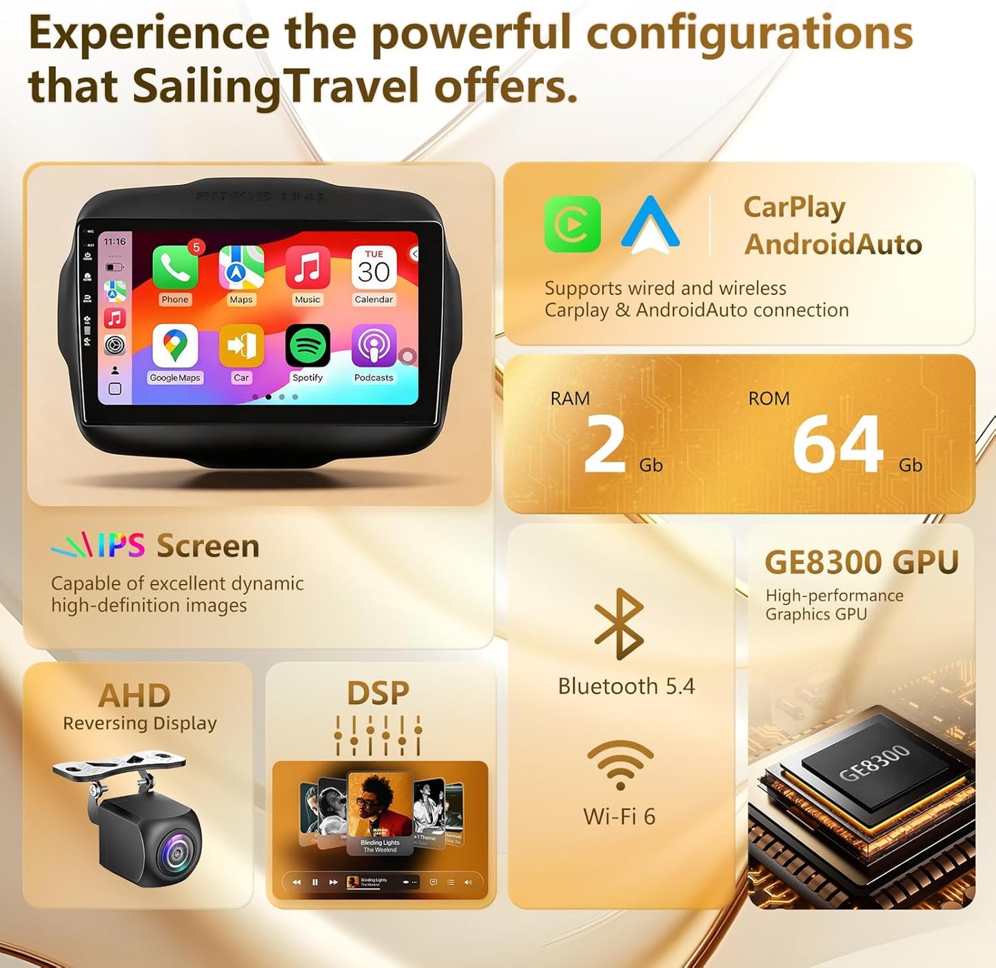5G Wifi Car Radio for Jeep Renegade 2015-2020, Android13 Wireless CarPlay/Android, Touchscreen
