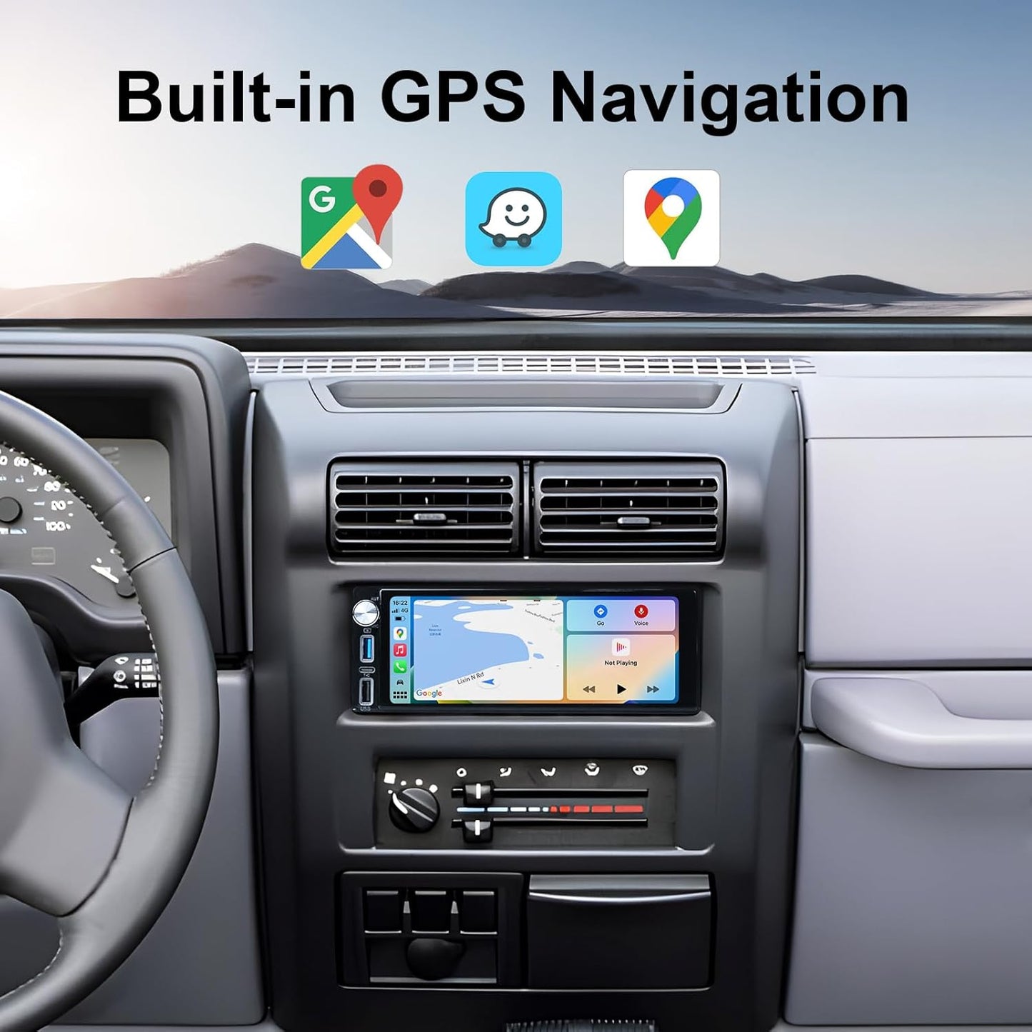 6.9-Inch Single Din Touchscreen Car Stereo, Type-C&USB Single Din Wired/Wireless Carplay Android