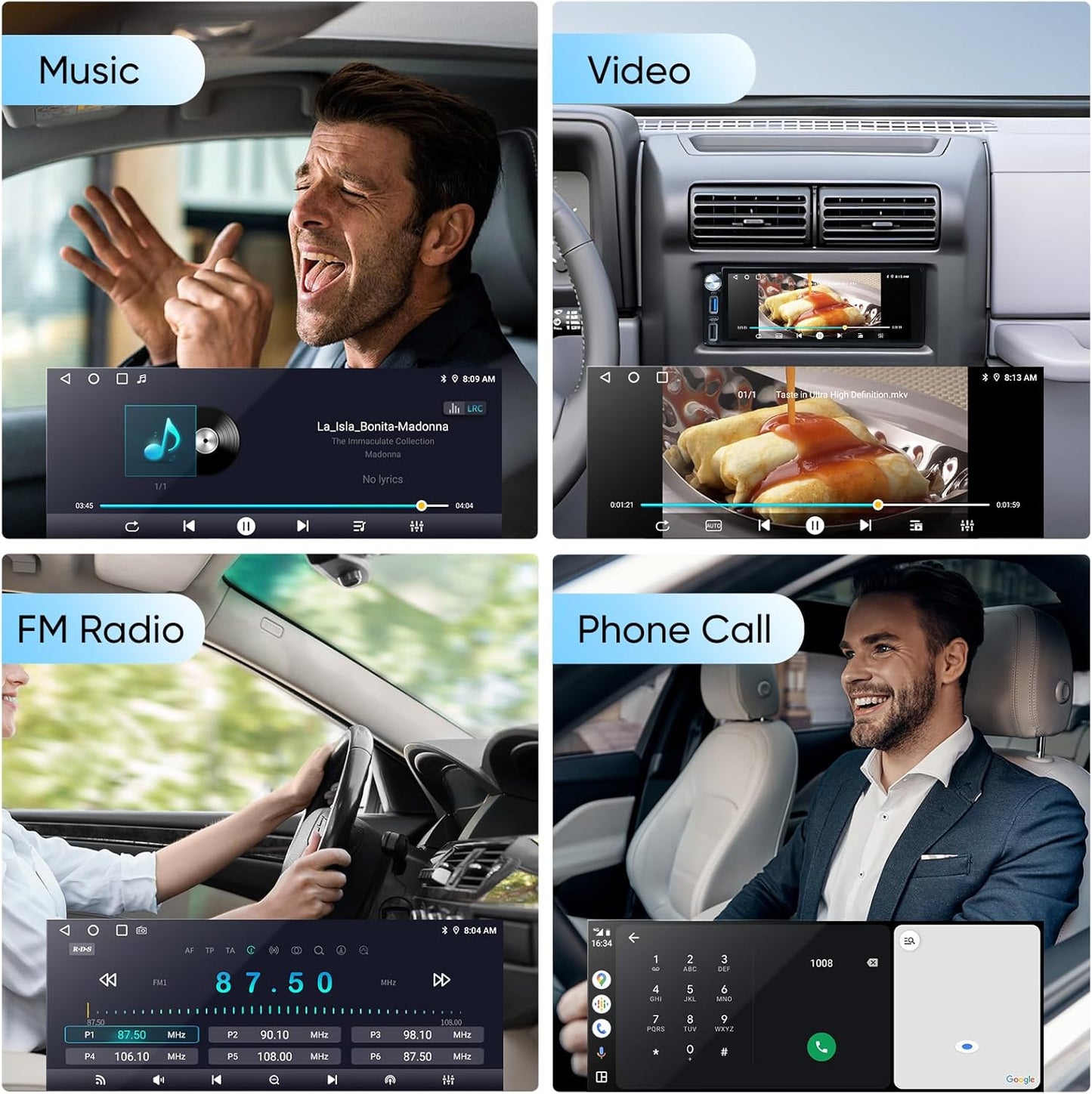 6.9-Inch Single Din Touchscreen Car Stereo, Type-C&USB Single Din Wired/Wireless Carplay Android