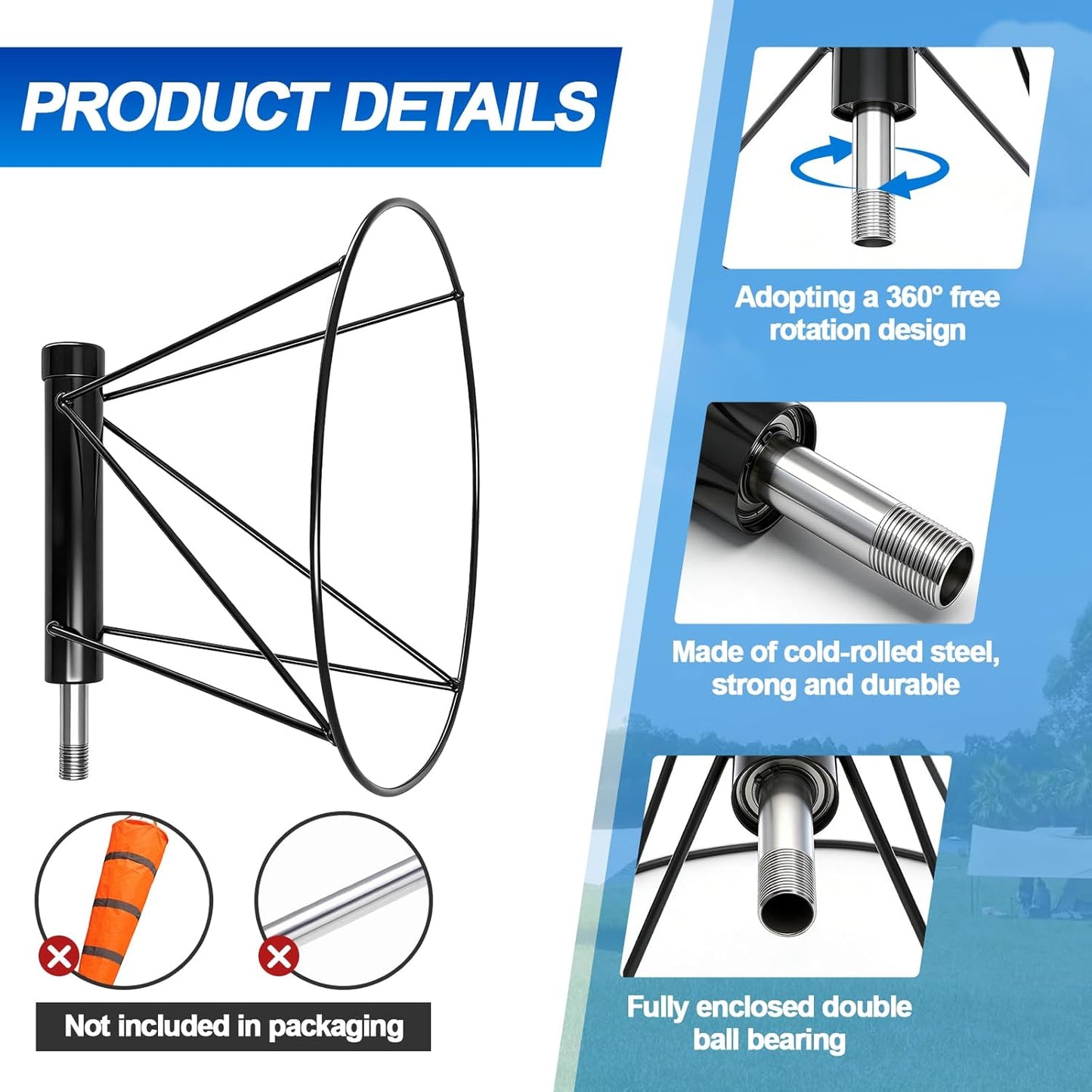 Heavy Duty Windsock Frame, 18' Diameter Ball Bearing Frame, Double Ball Bearing & Powder Coated & Rustproof