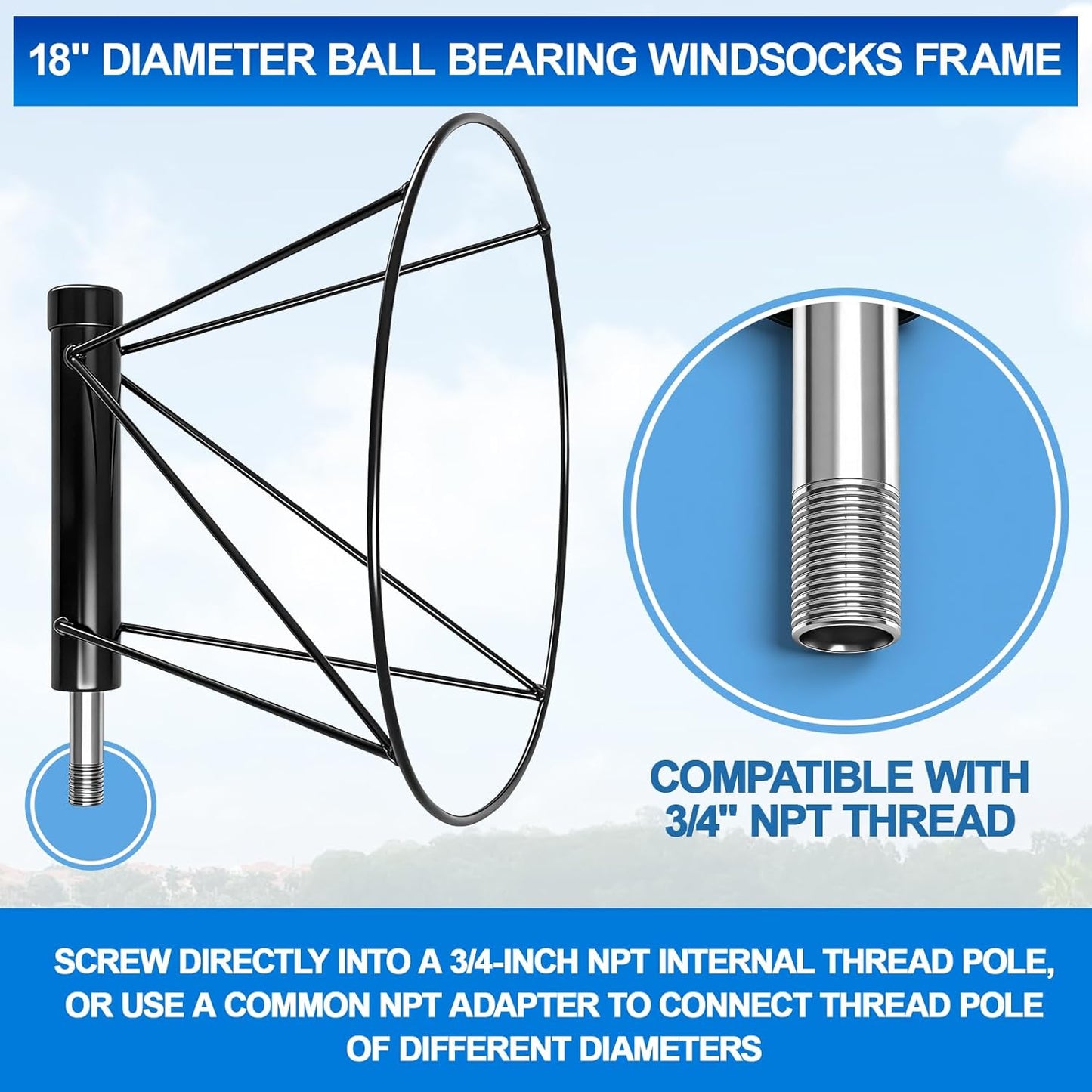 Heavy Duty Windsock Frame, 18' Diameter Ball Bearing Frame, Double Ball Bearing & Powder Coated & Rustproof