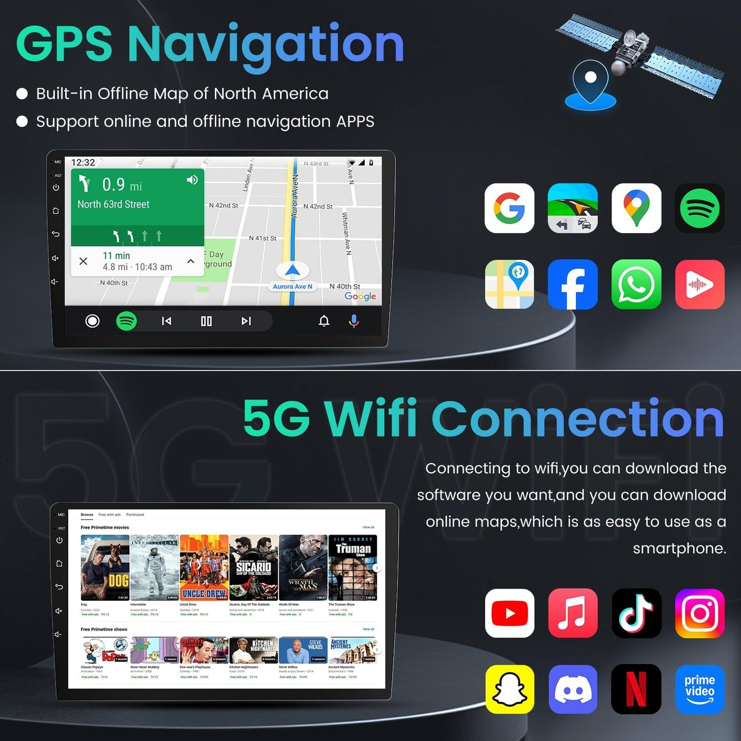 Radio Stereo for Ford Transit 150 250 350 2015-2019, 9 Inch IPS Touchscreen, Wireless CarPlay Android