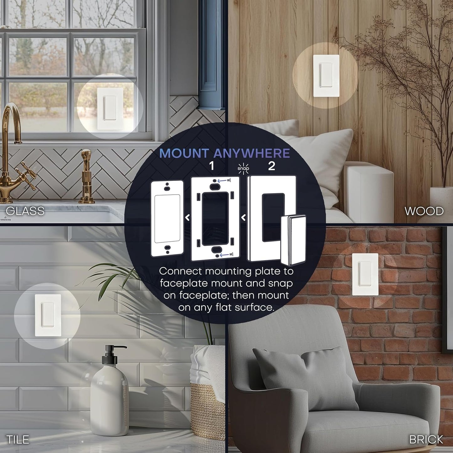 Single Pole Detachable Battery-Free Wireless Light Switch Kit 150ft RF Range, 1 Removable Magnetic Remote, White