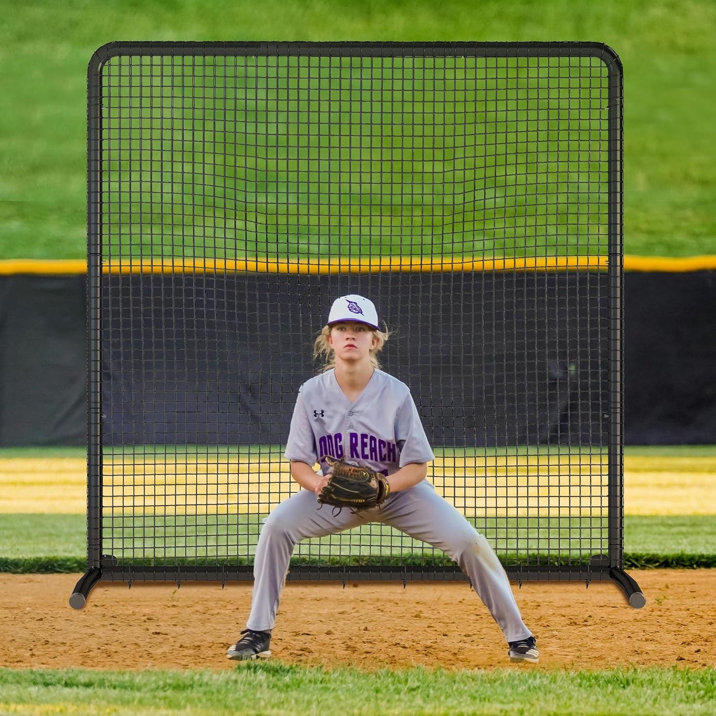 Professional Baseball Pitching Screen 10x10FT, Large Steel Frame Square Fungo Screen for Training
