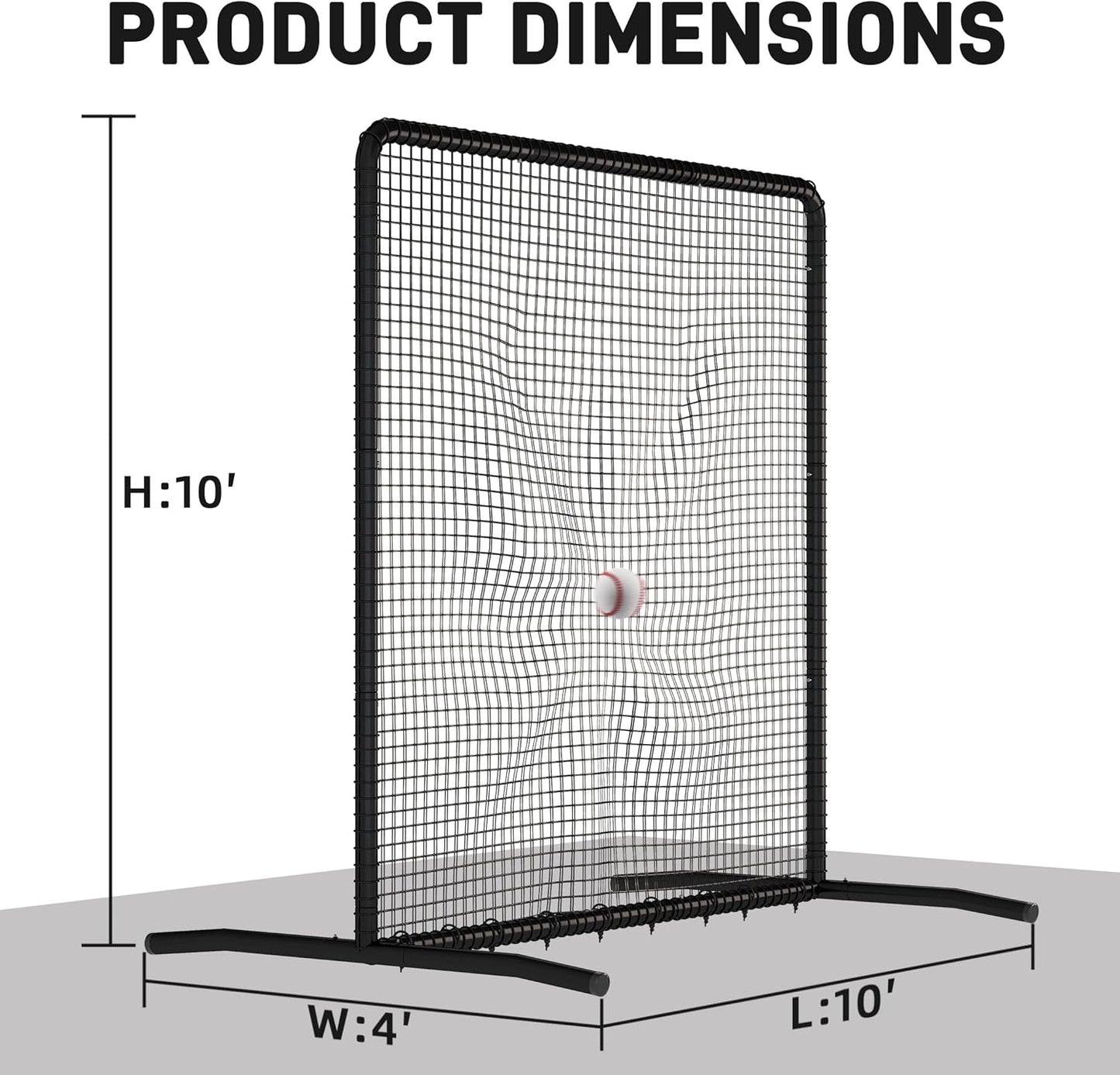 Professional Baseball Pitching Screen 10x10FT, Large Steel Frame Square Fungo Screen for Training
