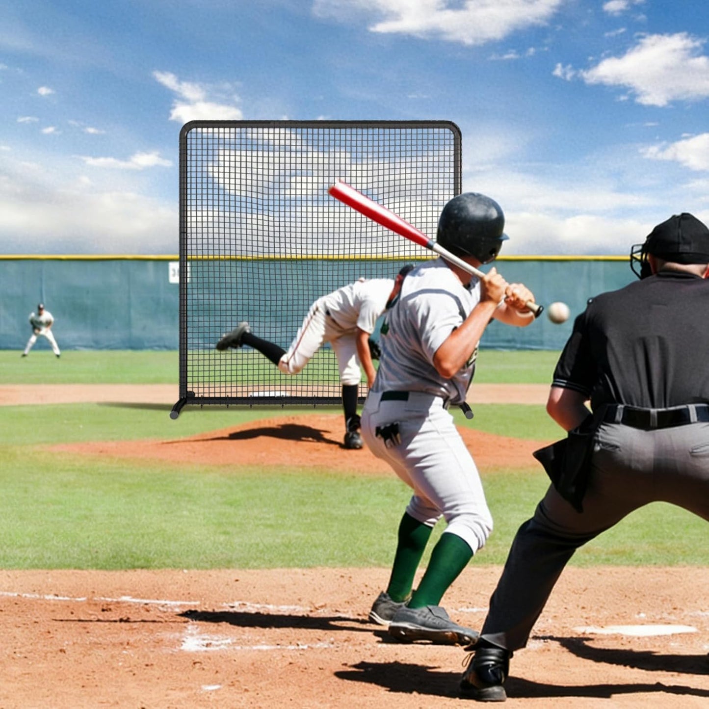 Professional Baseball Pitching Screen 10x10FT, Large Steel Frame Square Fungo Screen for Training
