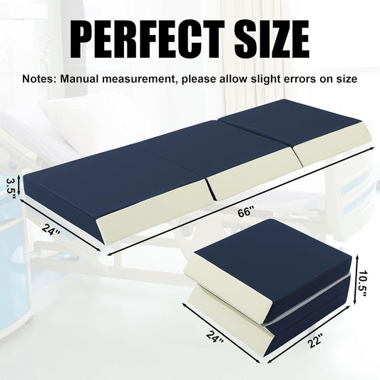 3-Inch Thick Fall Mat for Elderly, Waterproof Tri-Fold Bedside Safety Mat with Glow-in-The-Dark Strips, Anti-Slip