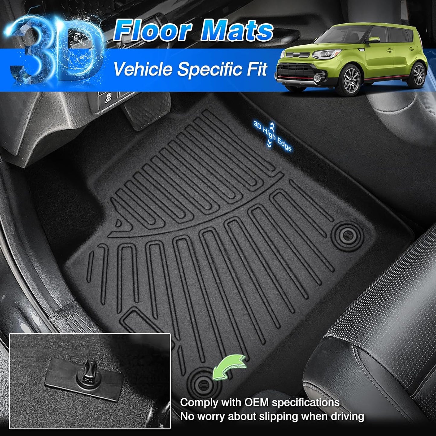 Car Mats for KIA Soul 2014-2019 (Not for Hybrid), All Weather Floor Mats and Cargo Liner