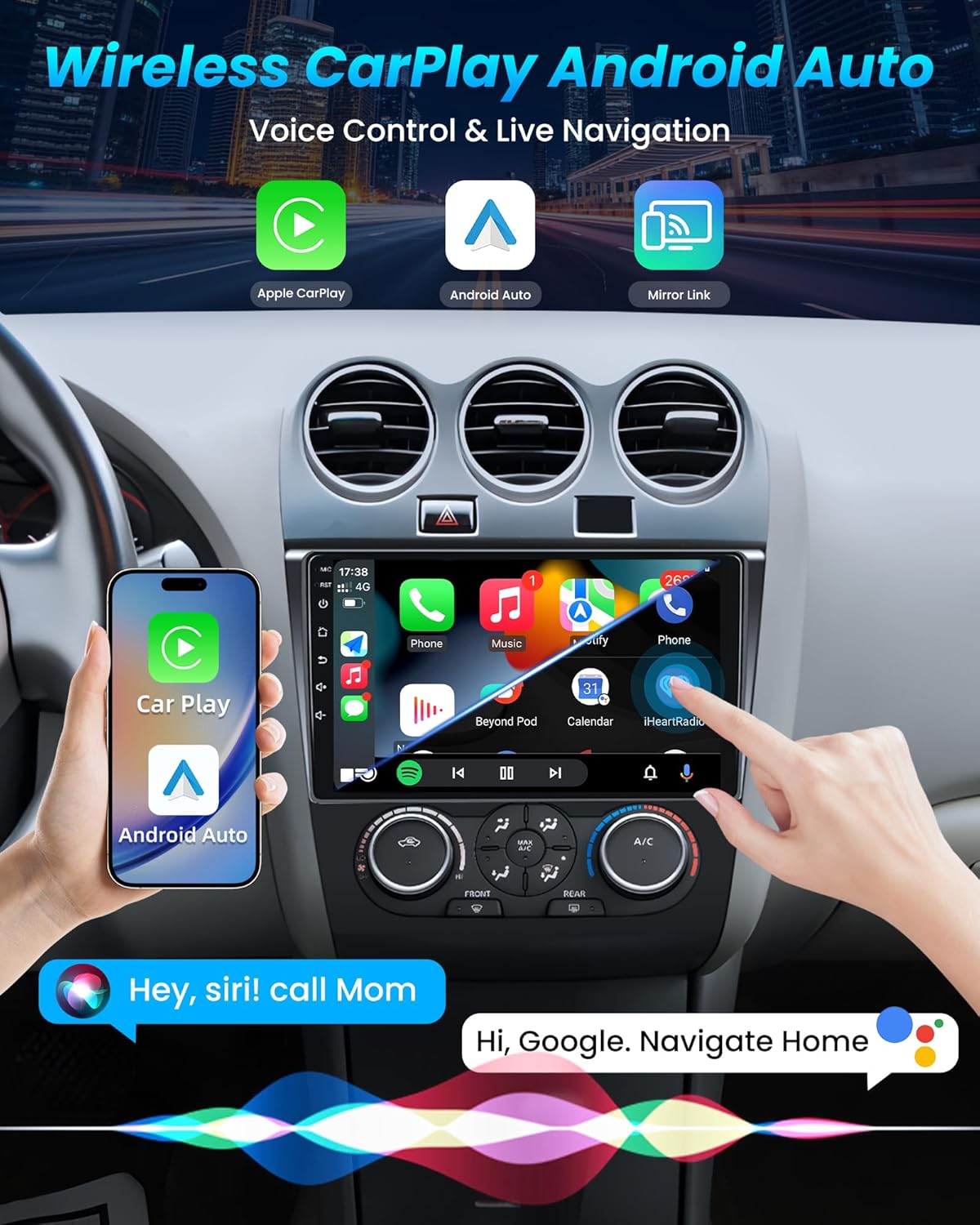 Car Radio Stereo for Nissan Altima 2007-2012: 9 Inch Touchscreen with Carplay Android, Backup Cam