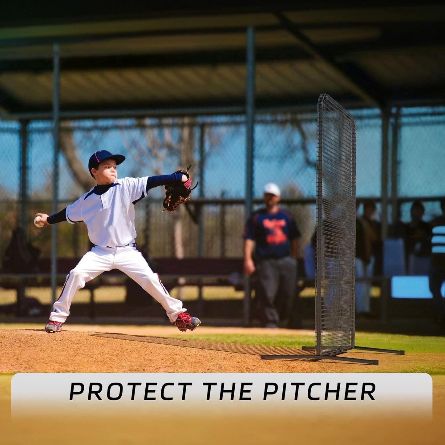 Pro Baseball Pitching Screen 7x4FT, Baseball Softball Portable Batting Screen, Protective Pitcher Safety Net