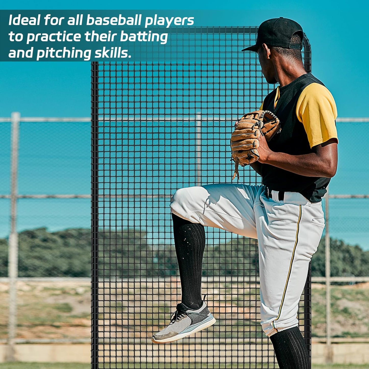 Pro Baseball Pitching Screen 7x4FT, Baseball Softball Portable Batting Screen, Protective Pitcher Safety Net