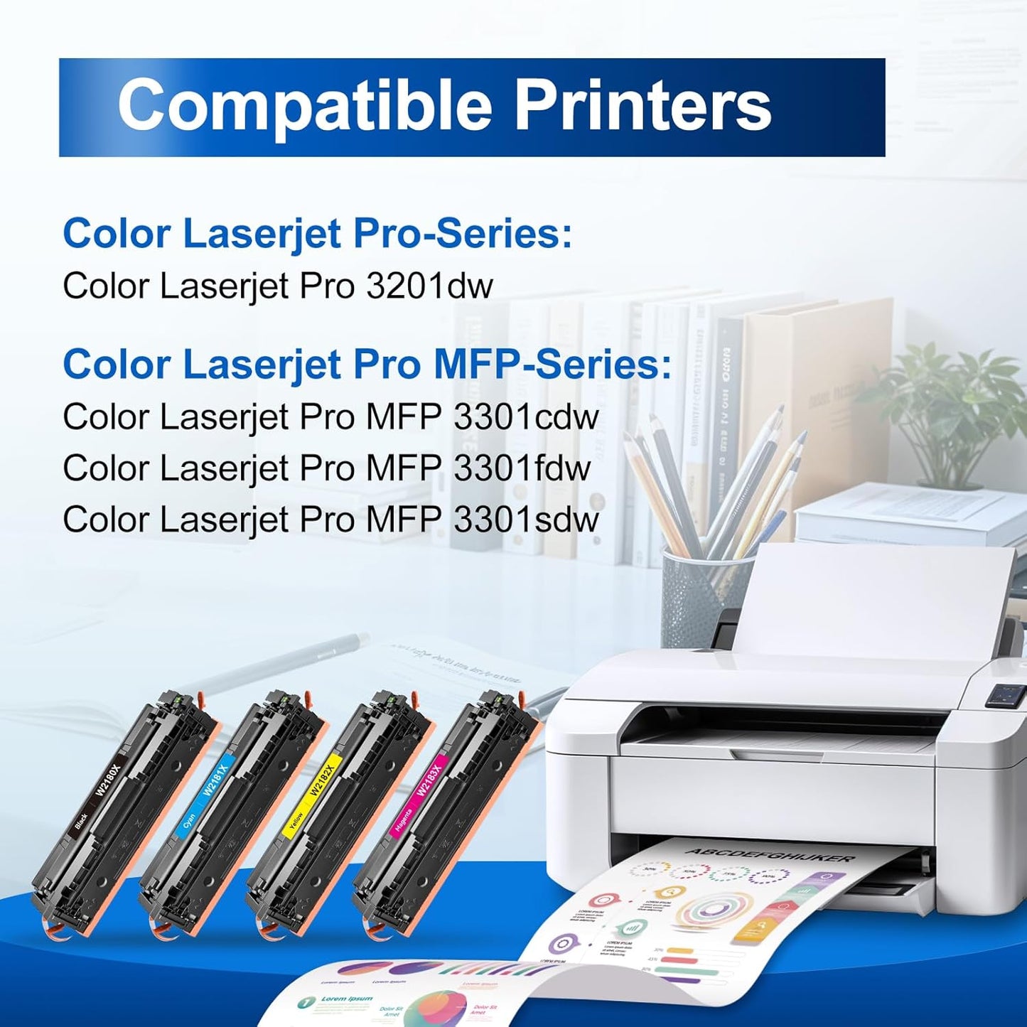 218X Toner Cartridges 4 Pack (with Chip) 3301fdw, HP 218X 218A Work for HP Color LaserJet Pro MFP 3301fdw