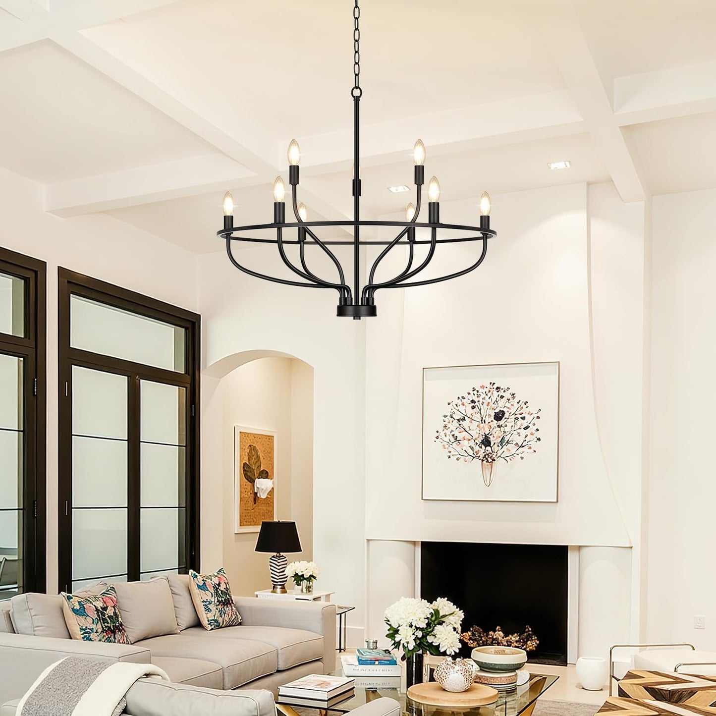 30' Black Chandelier, 9-Light Modern Farmhouse, E12(Bulbs Not Included)