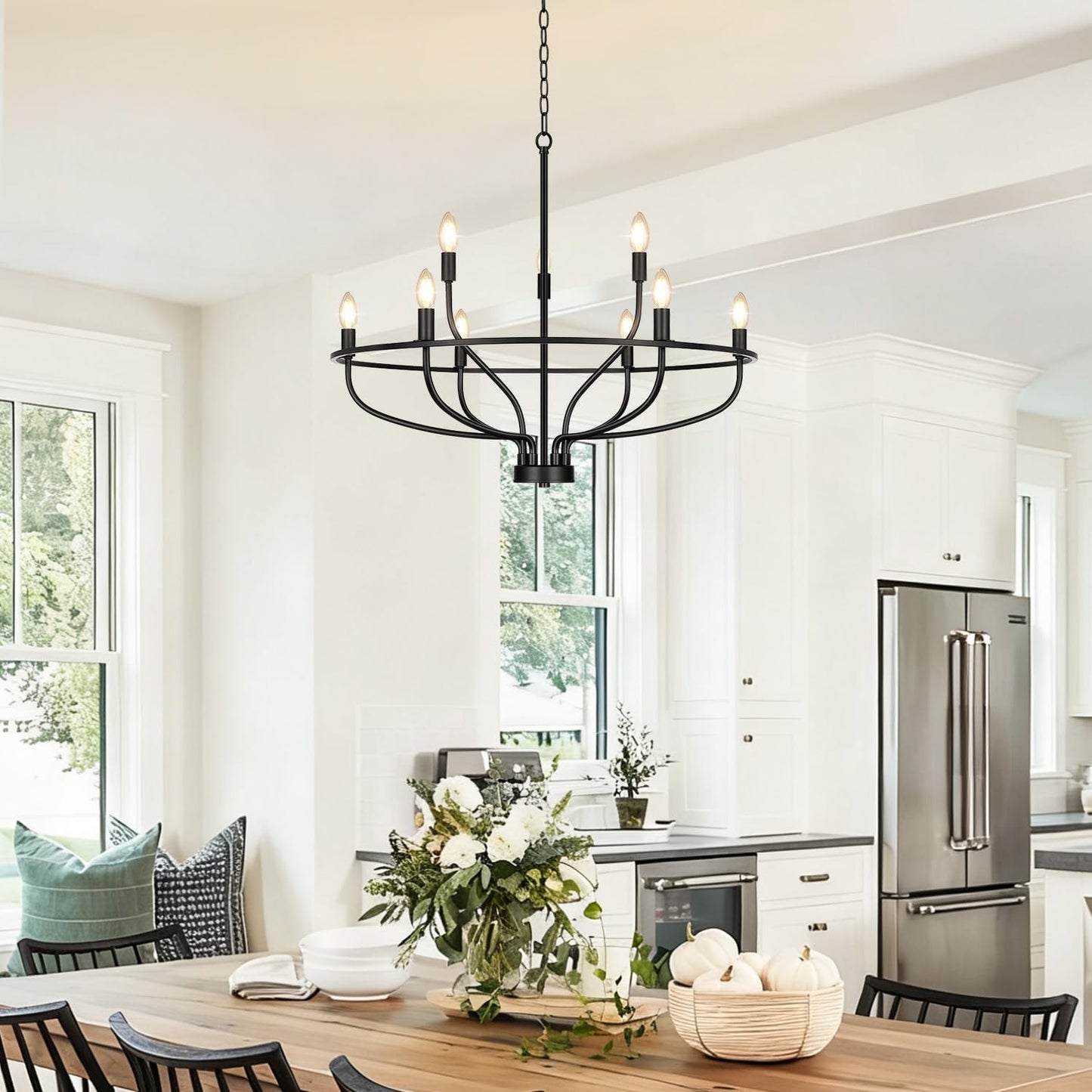 30' Black Chandelier, 9-Light Modern Farmhouse, E12(Bulbs Not Included)
