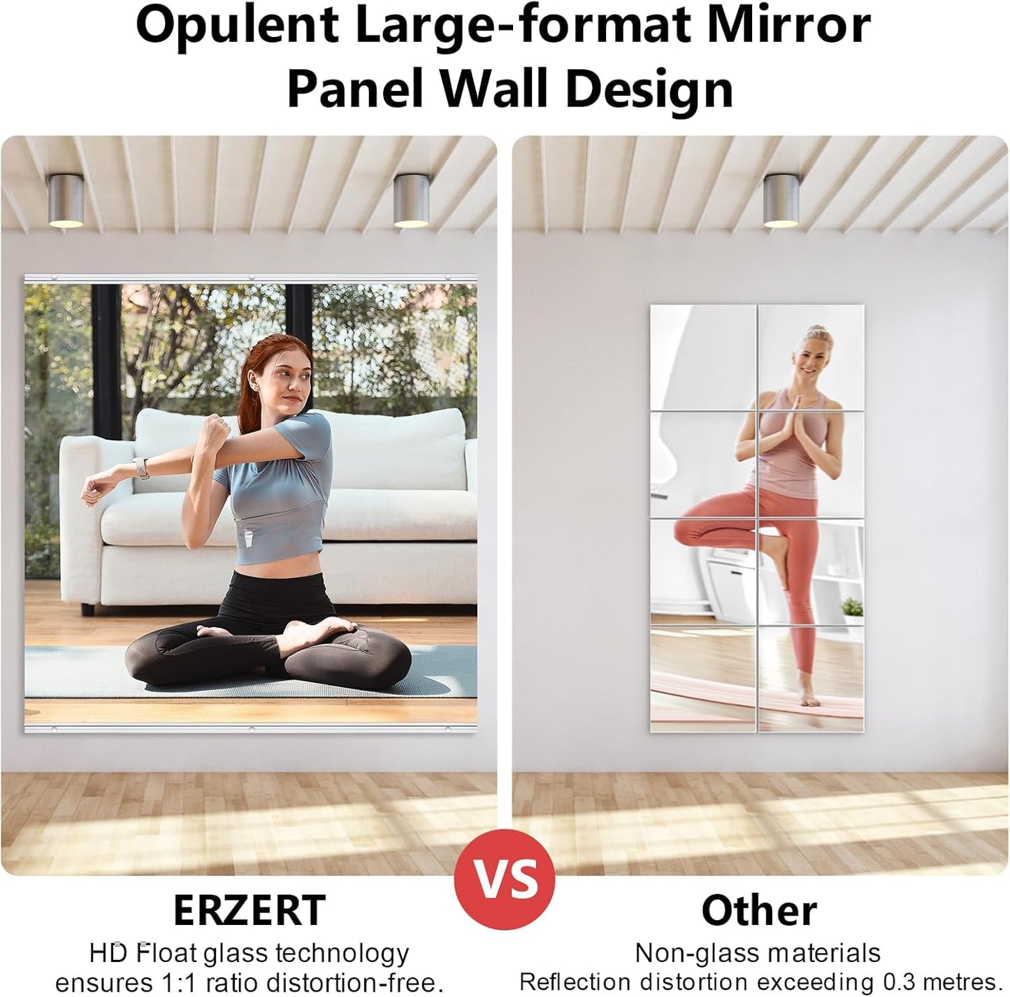 Home Gym Mirror,2 Pack Large 48x24 Inch Frameless Tempered Glass Wall Mirror, Full Body Workout