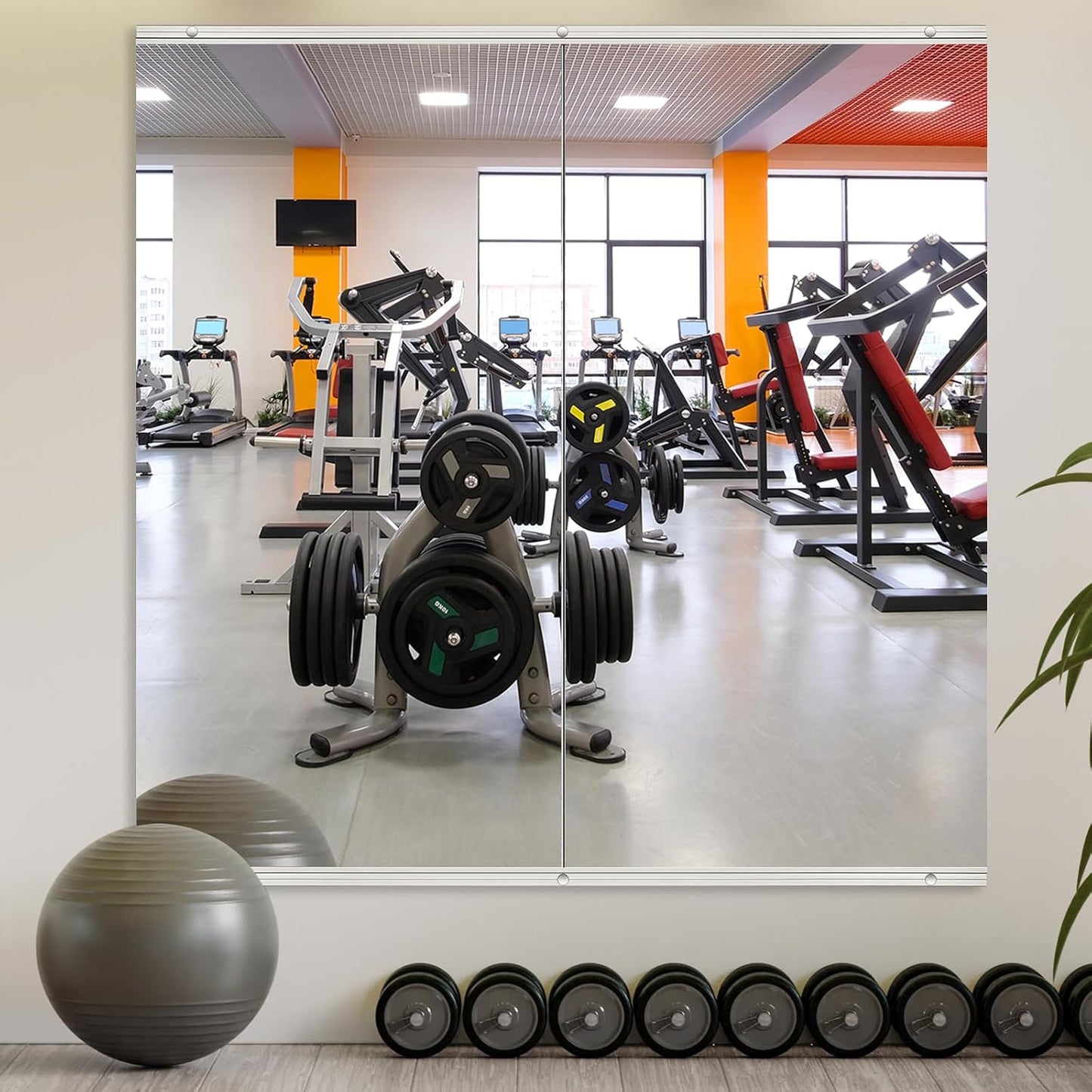 Home Gym Mirror,2 Pack Large 48x24 Inch Frameless Tempered Glass Wall Mirror, Full Body Workout