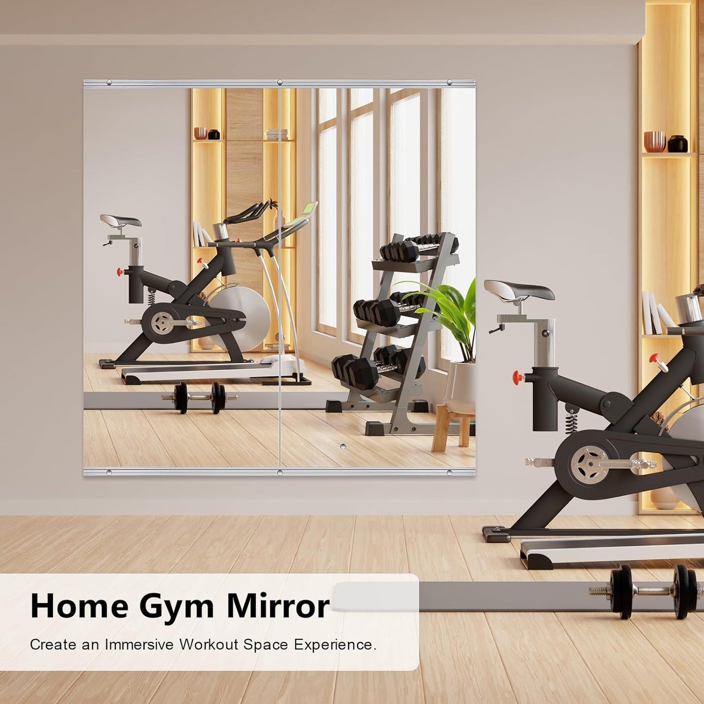 Home Gym Mirror,2 Pack Large 48x24 Inch Frameless Tempered Glass Wall Mirror, Full Body Workout