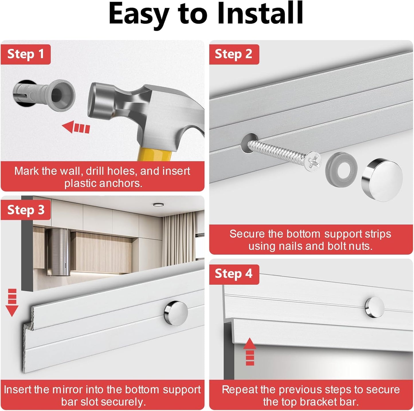 Home Gym Mirror,2 Pack Large 48x24 Inch Frameless Tempered Glass Wall Mirror, Full Body Workout