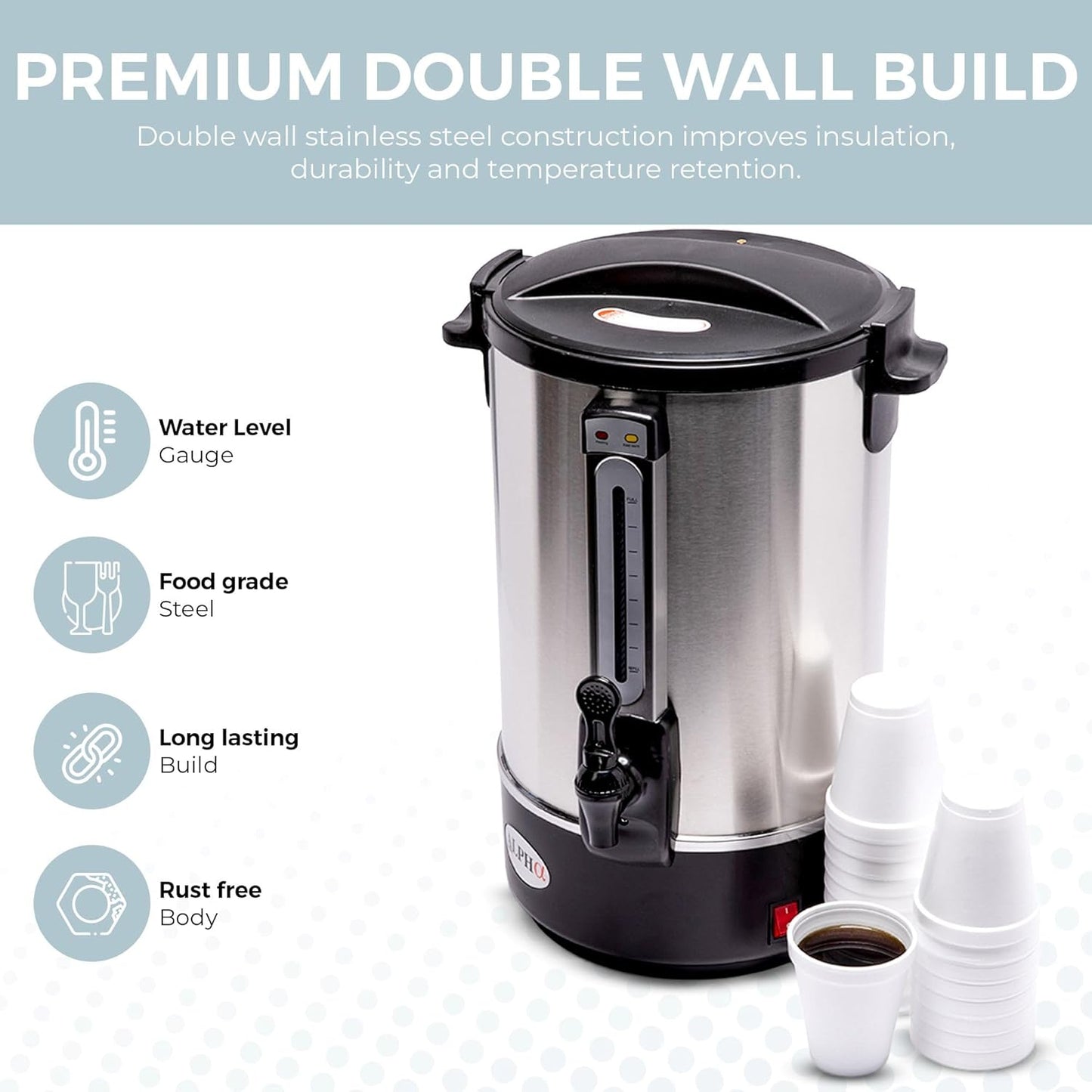 100 Cups Electric Coffee Urn – Stainless Steel Large Capacity Electric Kettle Percolator Coffee Pot