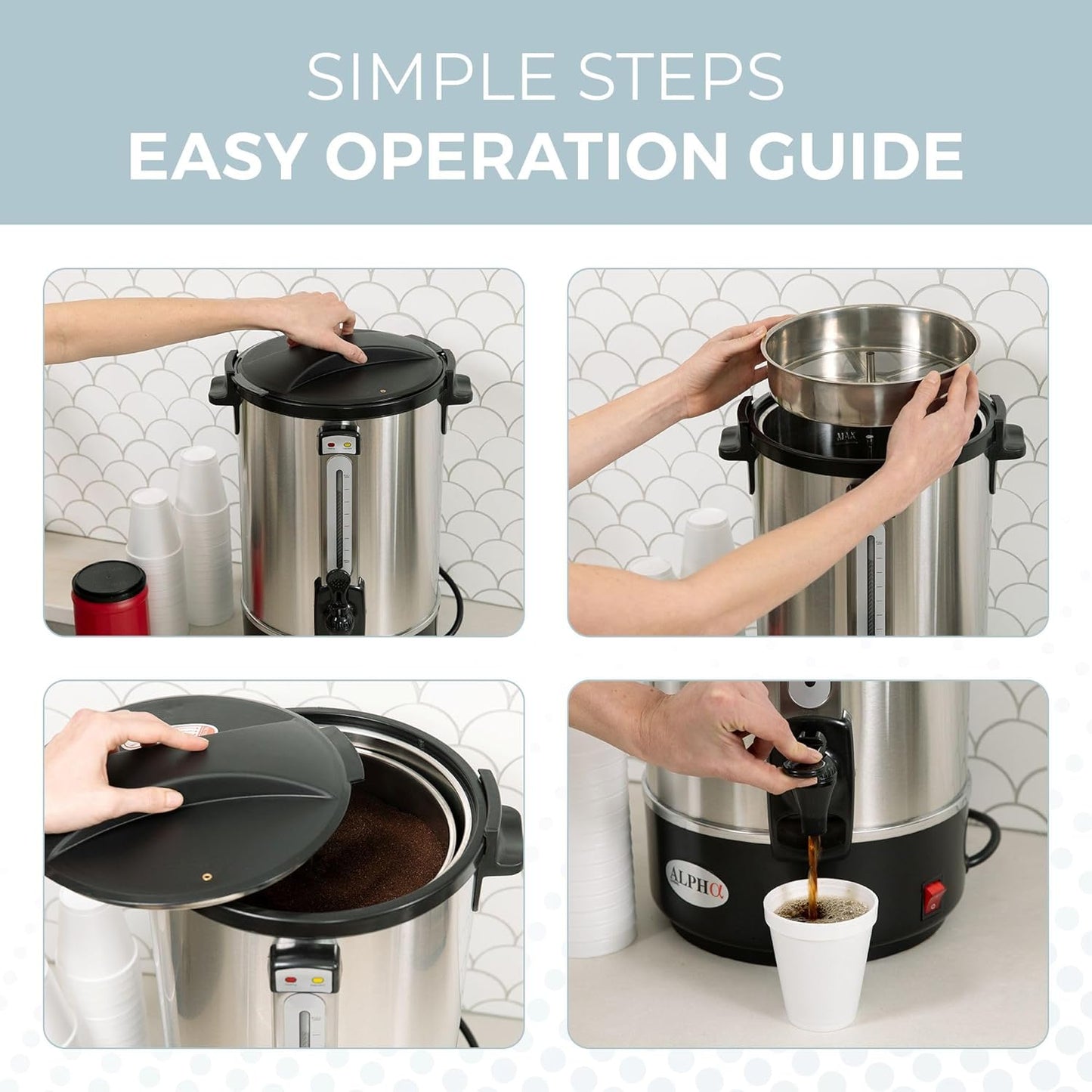 100 Cups Electric Coffee Urn – Stainless Steel Large Capacity Electric Kettle Percolator Coffee Pot
