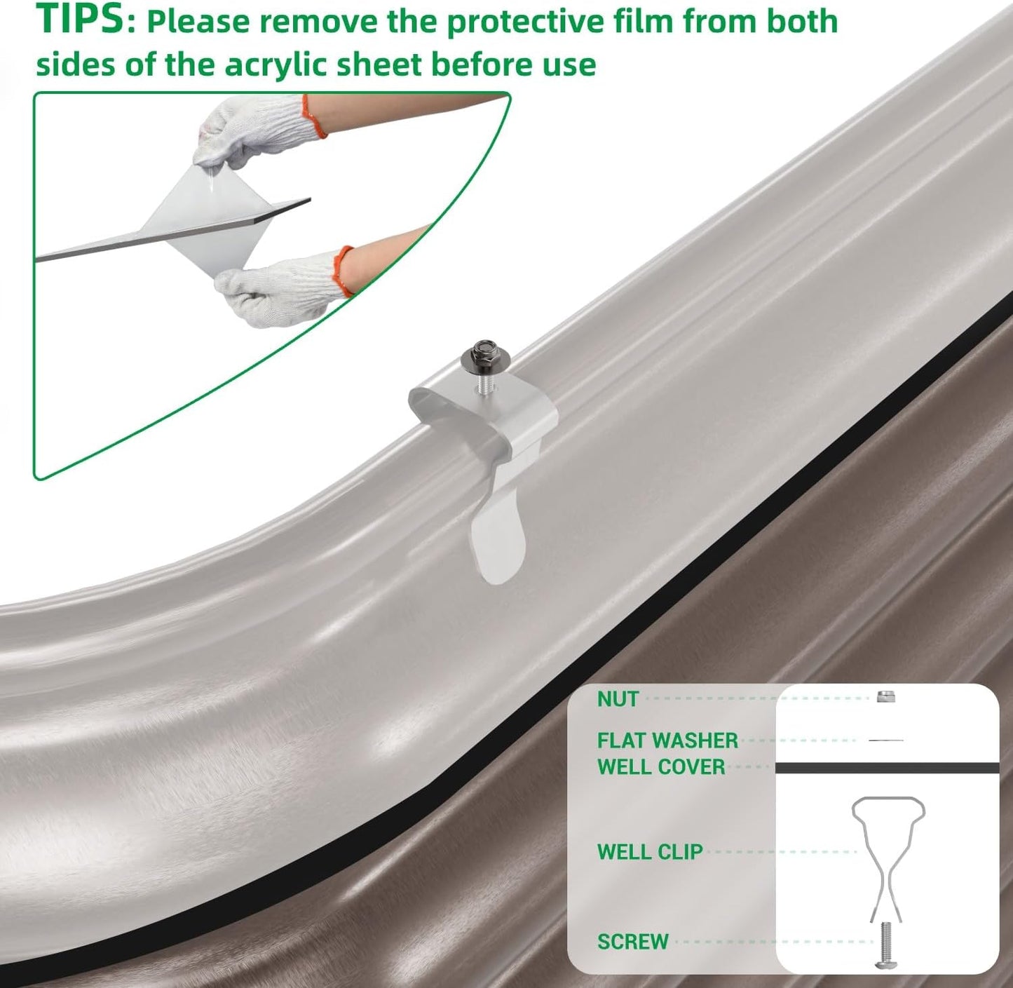 2PCS Polycarbonate Well Covers Outside, Basement/Egress Window Well Cover, (only Cover)41' X 18'