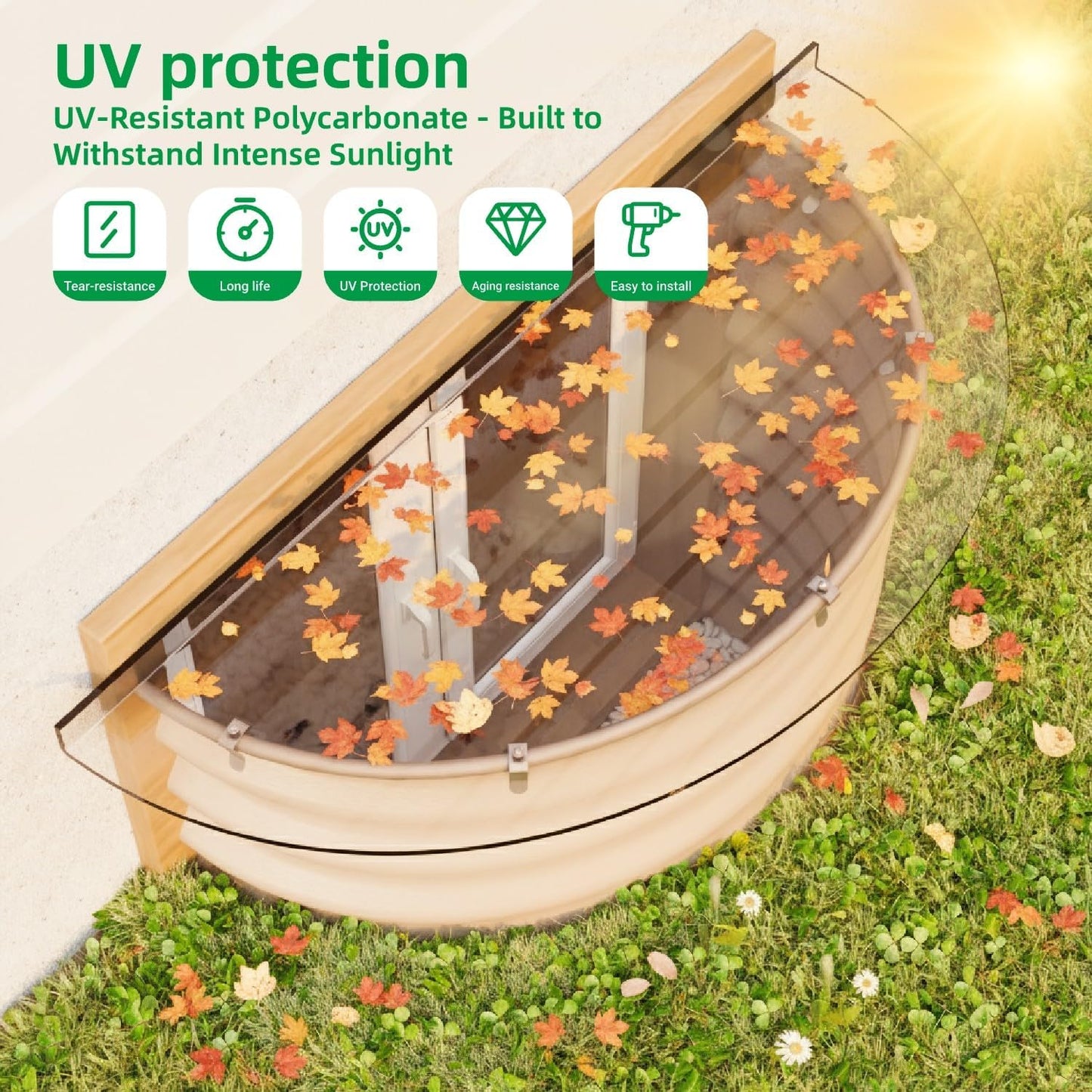 2PCS Polycarbonate Well Covers Outside, Basement/Egress Window Well Cover, (only Cover)41' X 18'