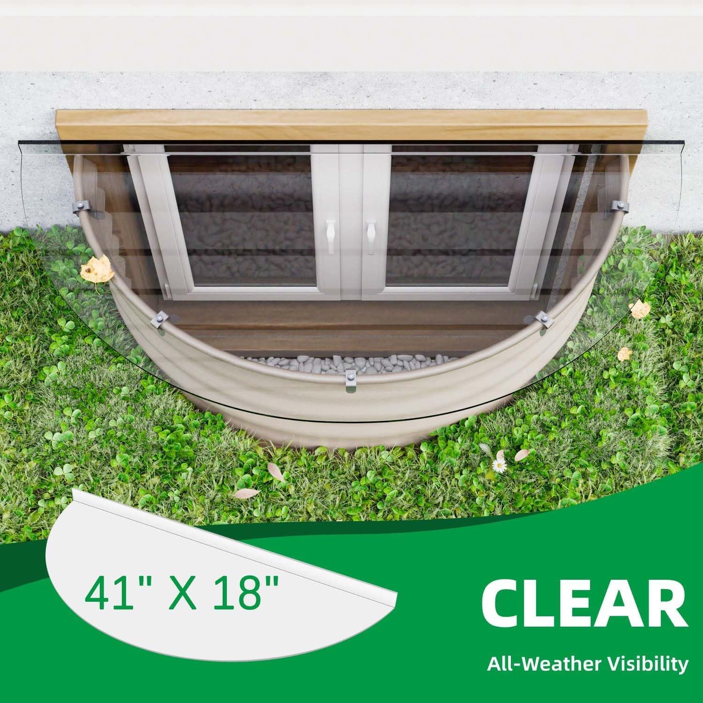 2PCS Polycarbonate Well Covers Outside, Basement/Egress Window Well Cover, (only Cover)41' X 18'