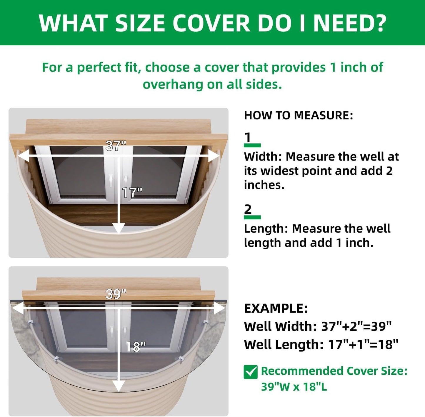 2PCS Polycarbonate Well Covers Outside, Basement/Egress Window Well Cover, (only Cover)41' X 18'