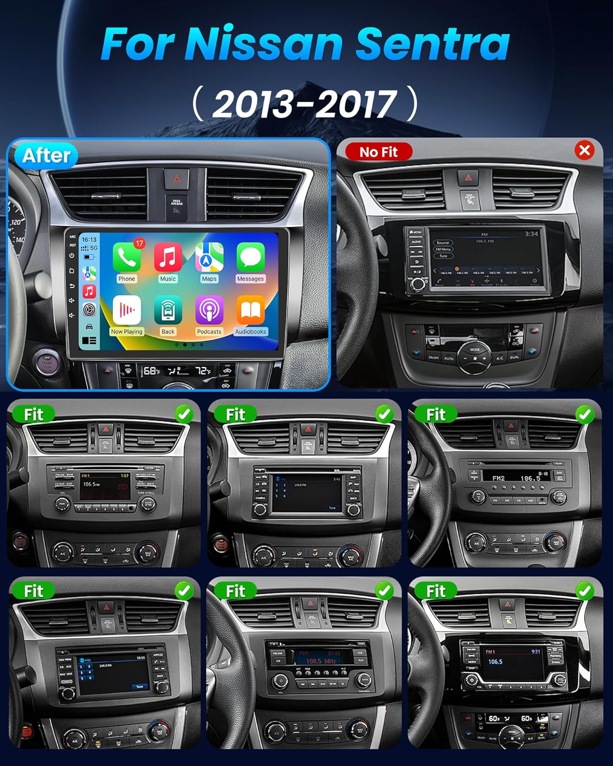 Car Radio Stereo for Nissan Sentra 2013-2017: 10 Inch 1280 * 800 HD Touchscreen, Wireless Carplay & Android