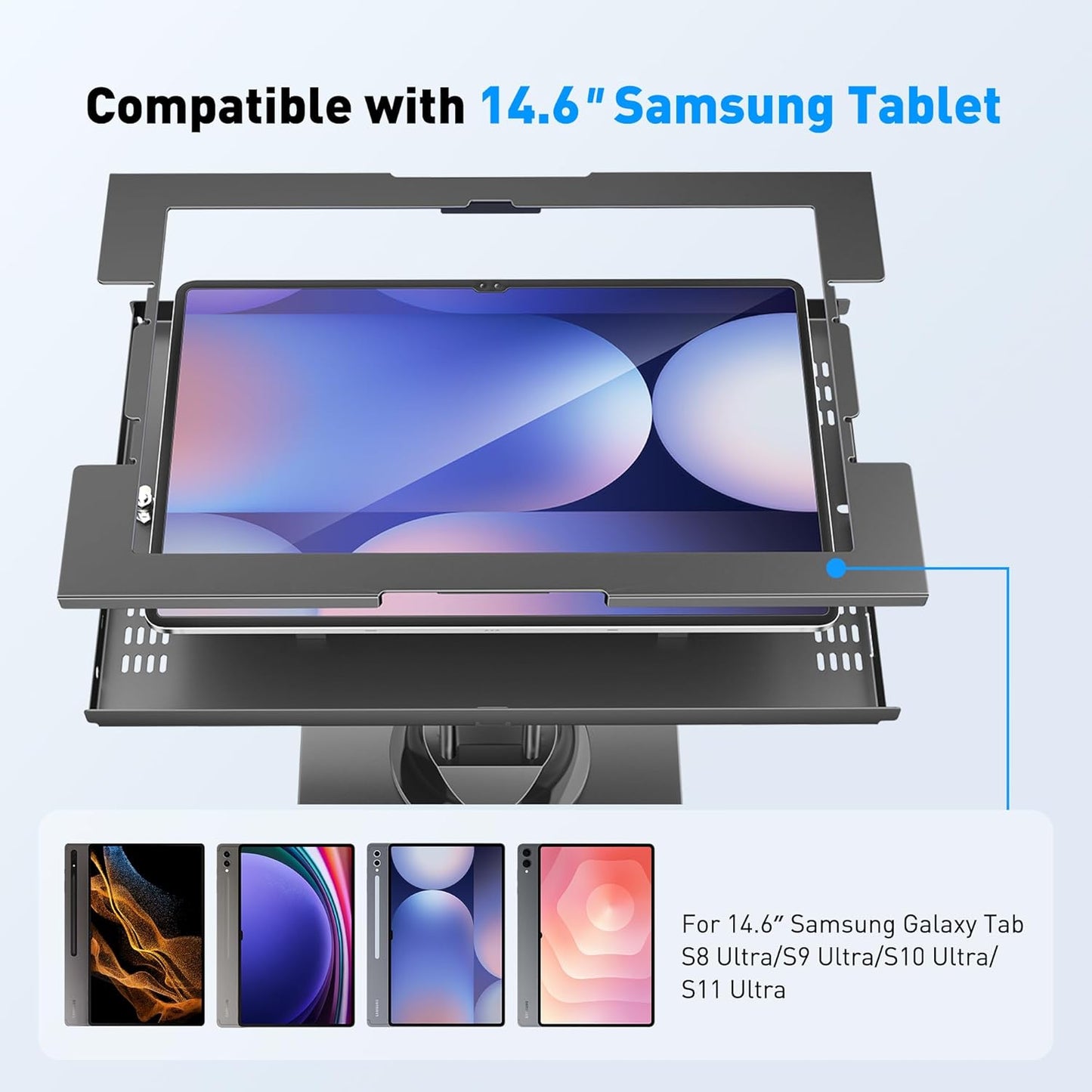 Tablet Floor Stand, Anti-Theft Kiosk Stand, Height Adjustable  w/ Locking System, for 14.6' Samsung Galaxy Tab S8 Ultra