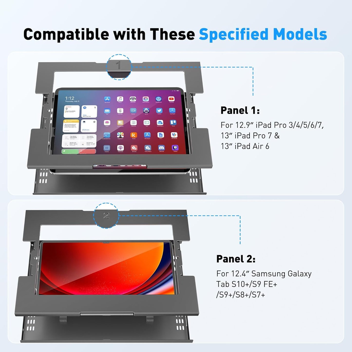 Anti-Theft iPad Kiosk Stand – POS iPad Security Stand – Heavy Duty Base, 360° Swivel, 75° Tilt Bracket, Black