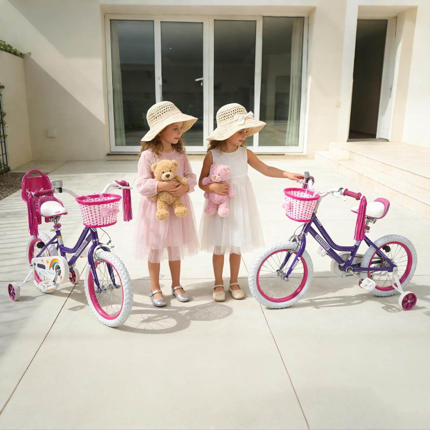 Girls Bike, 12-18 Inch Children's Bicycle for 2-9 Years Old, Beginner Kids Bike with Training Wheels, Doll Seat & Basket