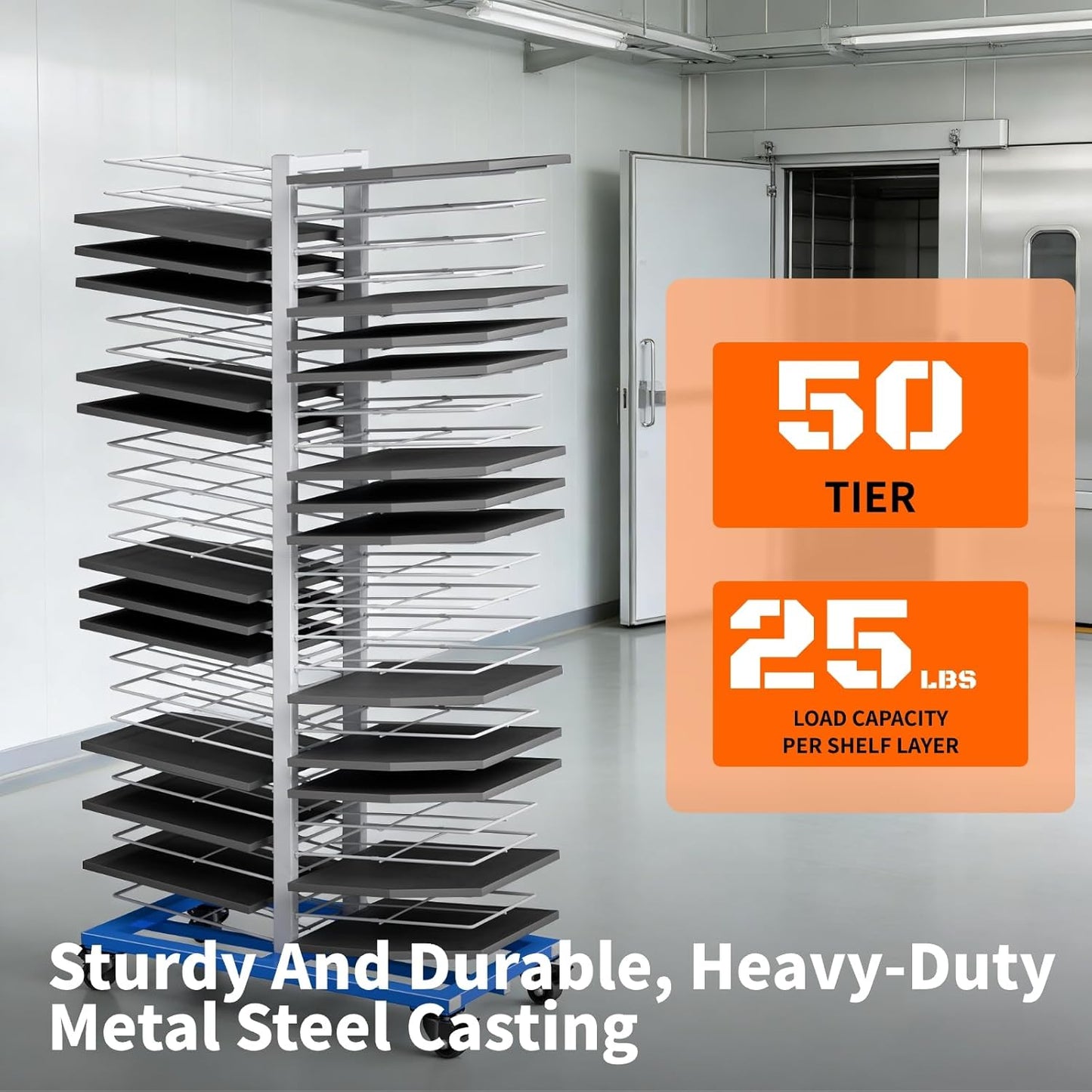 Large 50 Tier Paint Drying Rack with 4 Wheels, Door, Art, Drawing Board Drying Rack for Spray, Roll, Brush