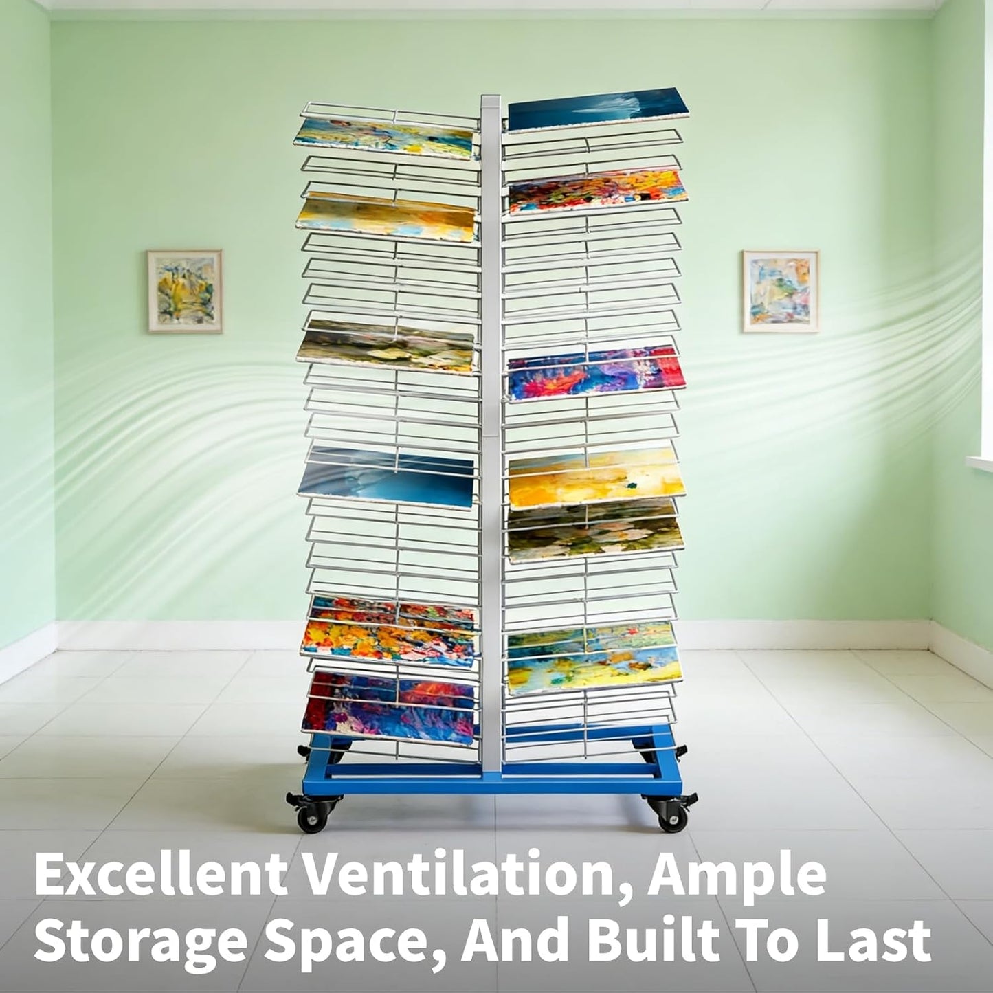Large 50 Tier Paint Drying Rack with 4 Wheels, Door, Art, Drawing Board Drying Rack for Spray, Roll, Brush