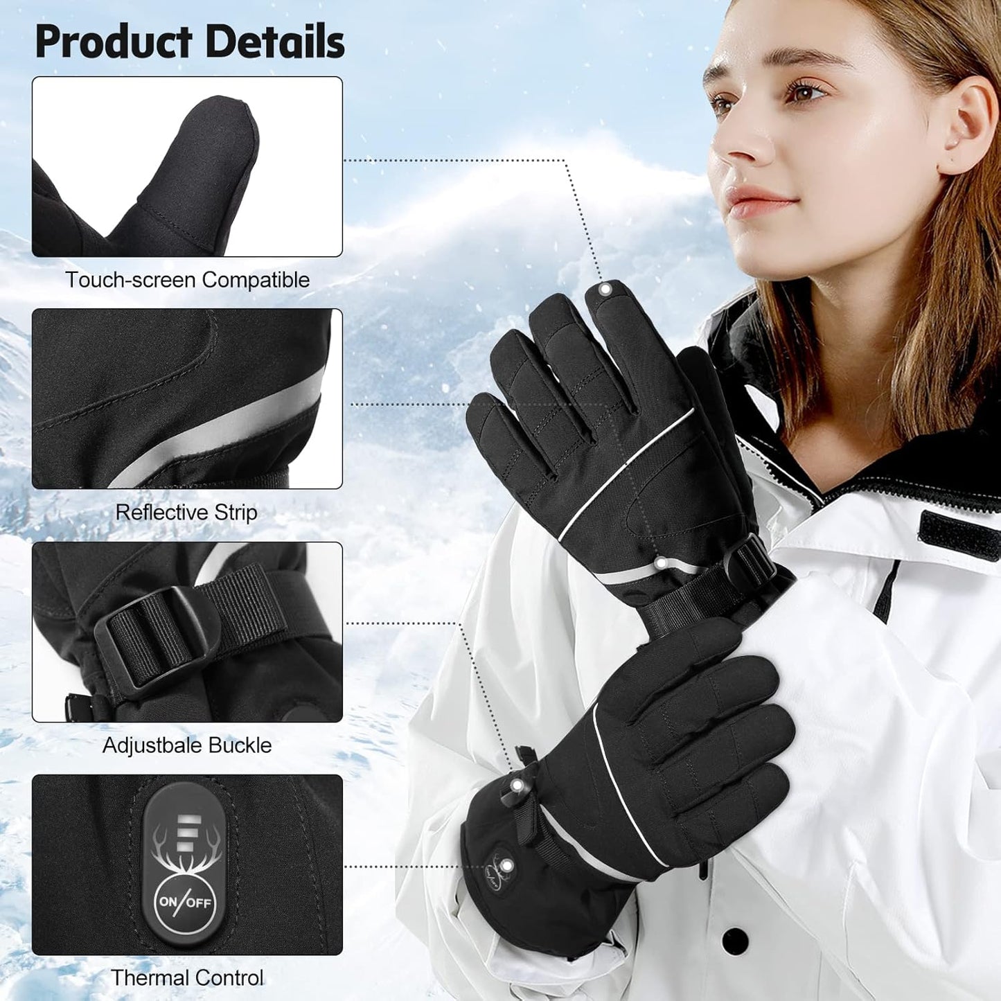 Heated Gloves for Men Women Rechargeable, Waterproof Battery Winter Electric Warming Ski Gloves