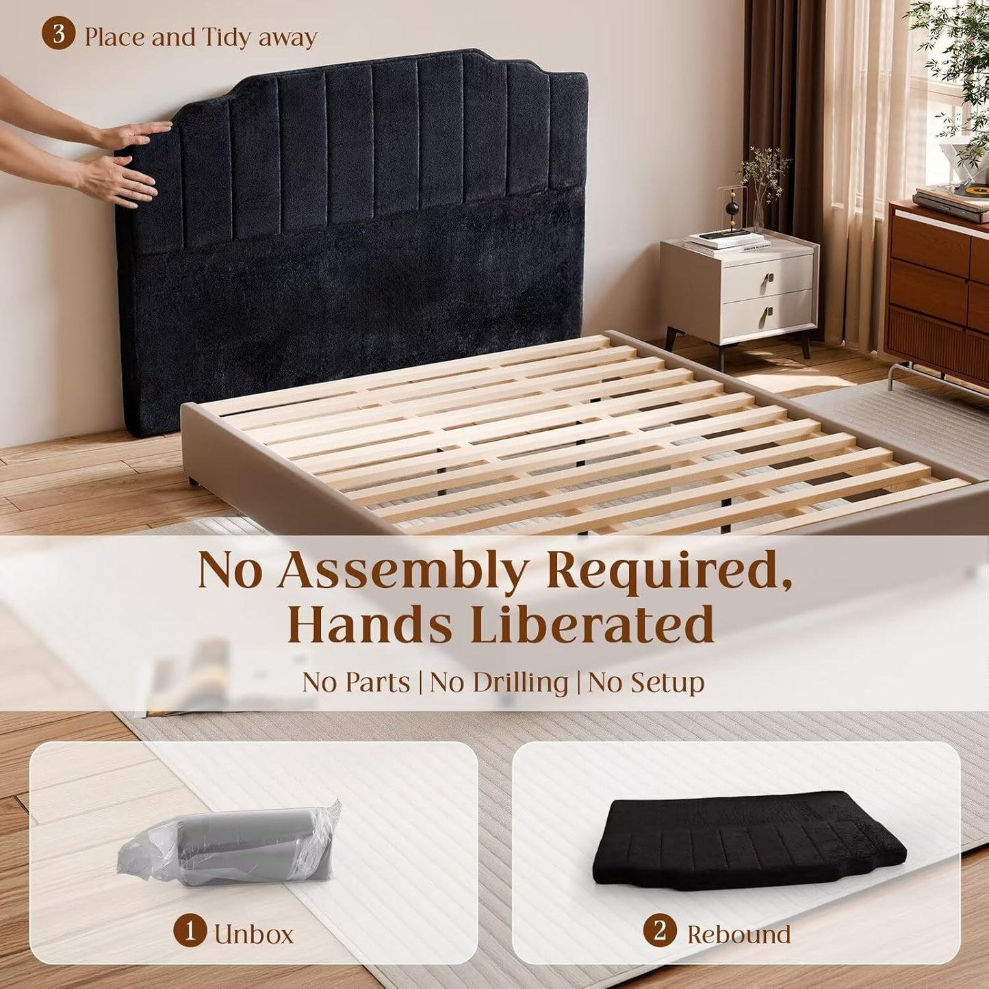 Twin XL Headboard Only - Black Velvet Headboard for College Dorm, No Assembly Required, Pure Sponge Design