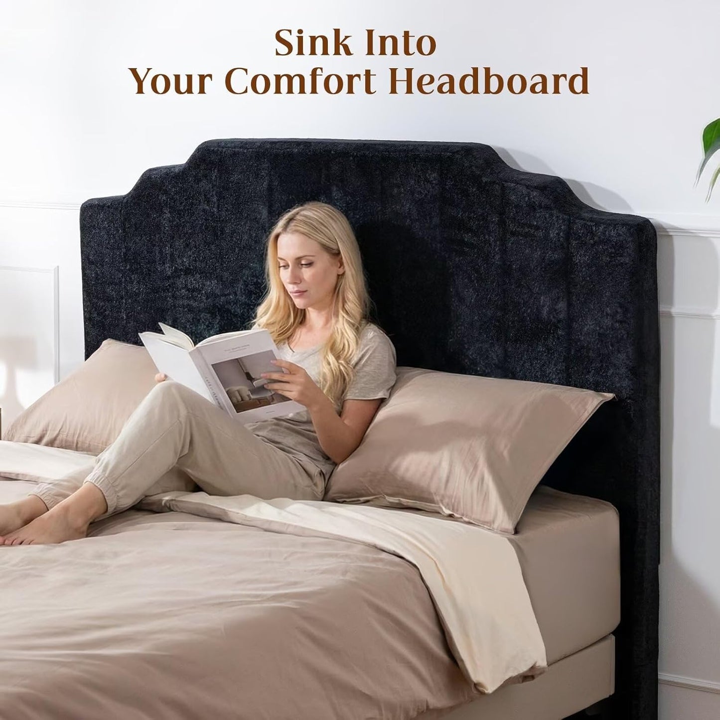 Twin XL Headboard Only - Black Velvet Headboard for College Dorm, No Assembly Required, Pure Sponge Design