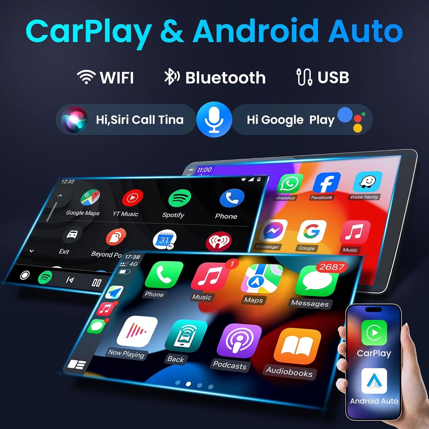 Car Radio Stereo for Toyota Highlander 2001-2007: Wireless Carplay / Android, 9 Inch IPS Touchscreen, Backup Cam