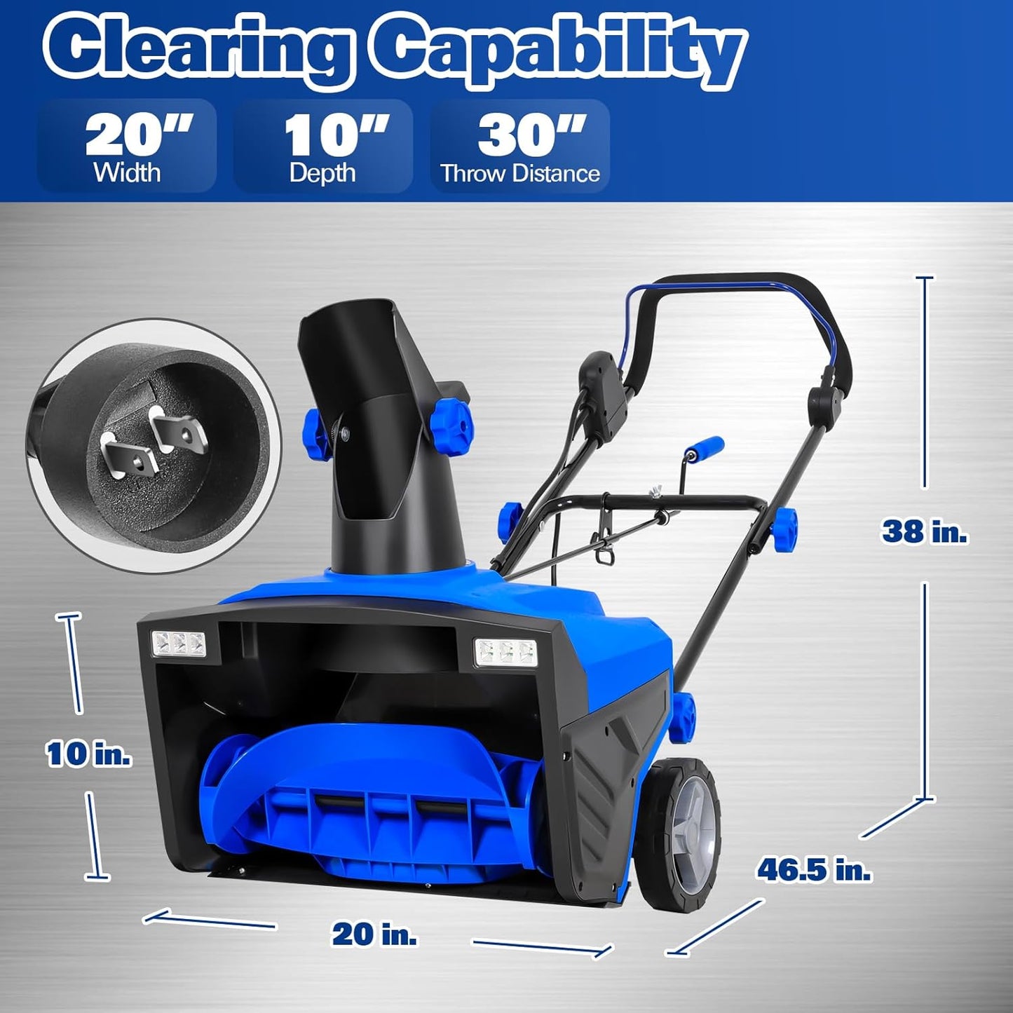 20 Inch Corded Snow Blower, 15 Amp Walk-Behind Corded Electric Snowblower, 30ft Throwing Distance