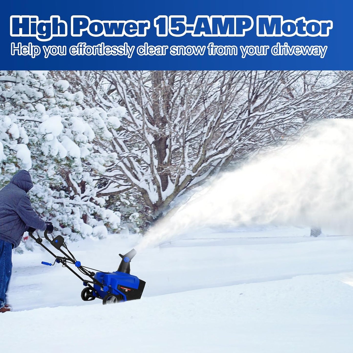 20 Inch Corded Snow Blower, 15 Amp Walk-Behind Corded Electric Snowblower, 30ft Throwing Distance