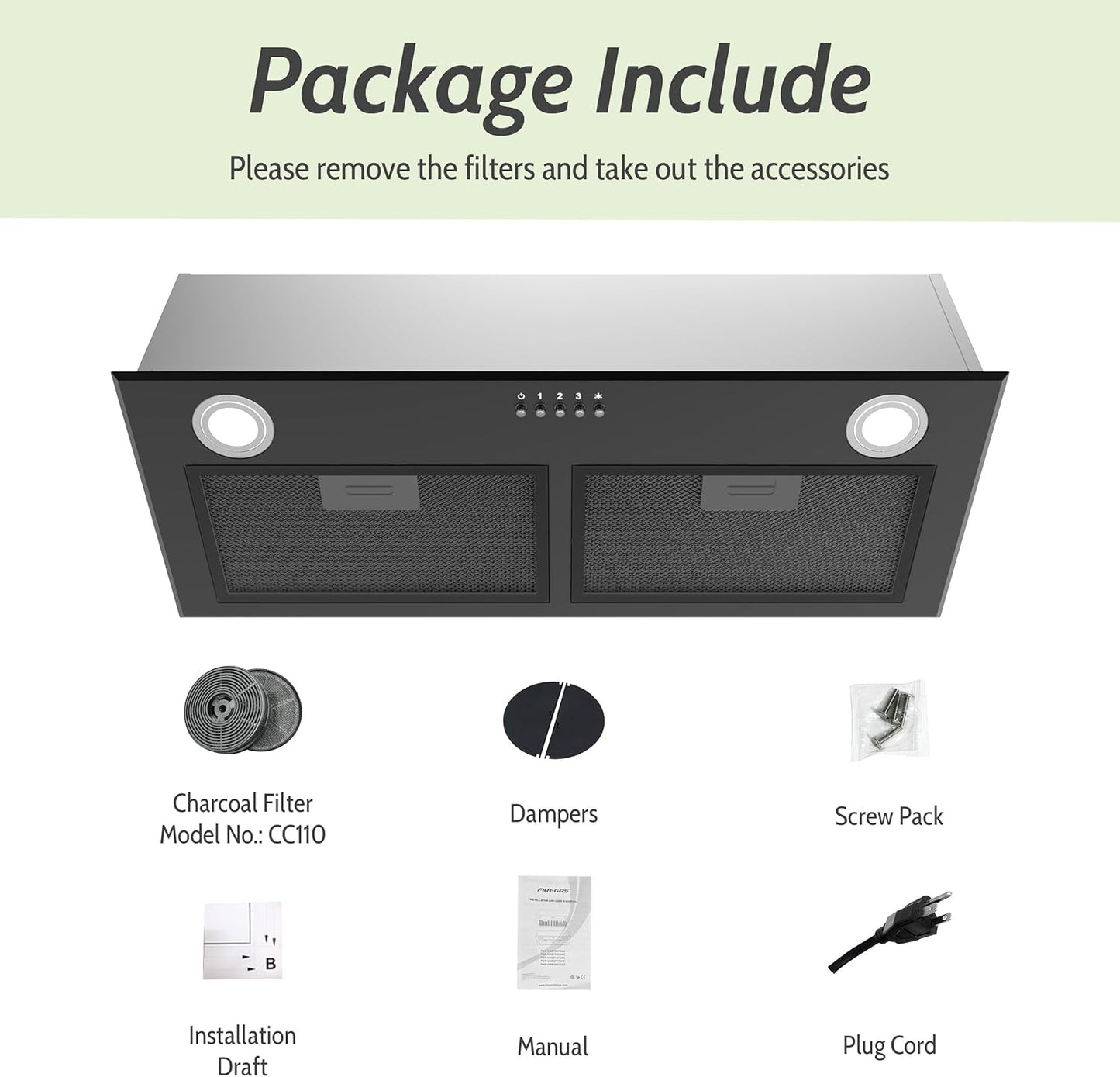 Black Range Hood 28', Built-in Kitchen Vent Hood w/ 450 CFM, 3 Speed Exhaust Fan, 2 LED Lights & Button Control