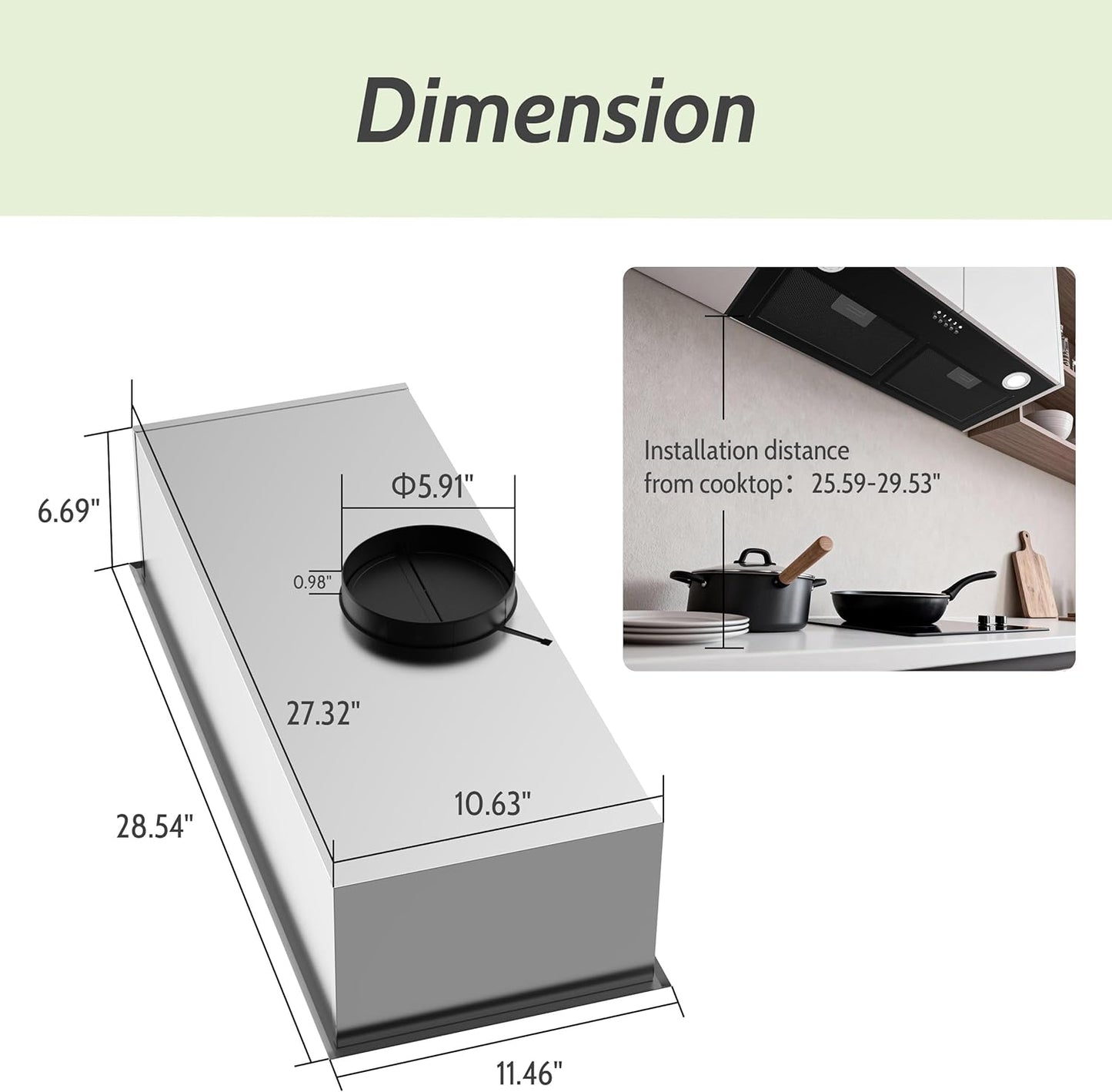 Black Range Hood 28', Built-in Kitchen Vent Hood w/ 450 CFM, 3 Speed Exhaust Fan, 2 LED Lights & Button Control