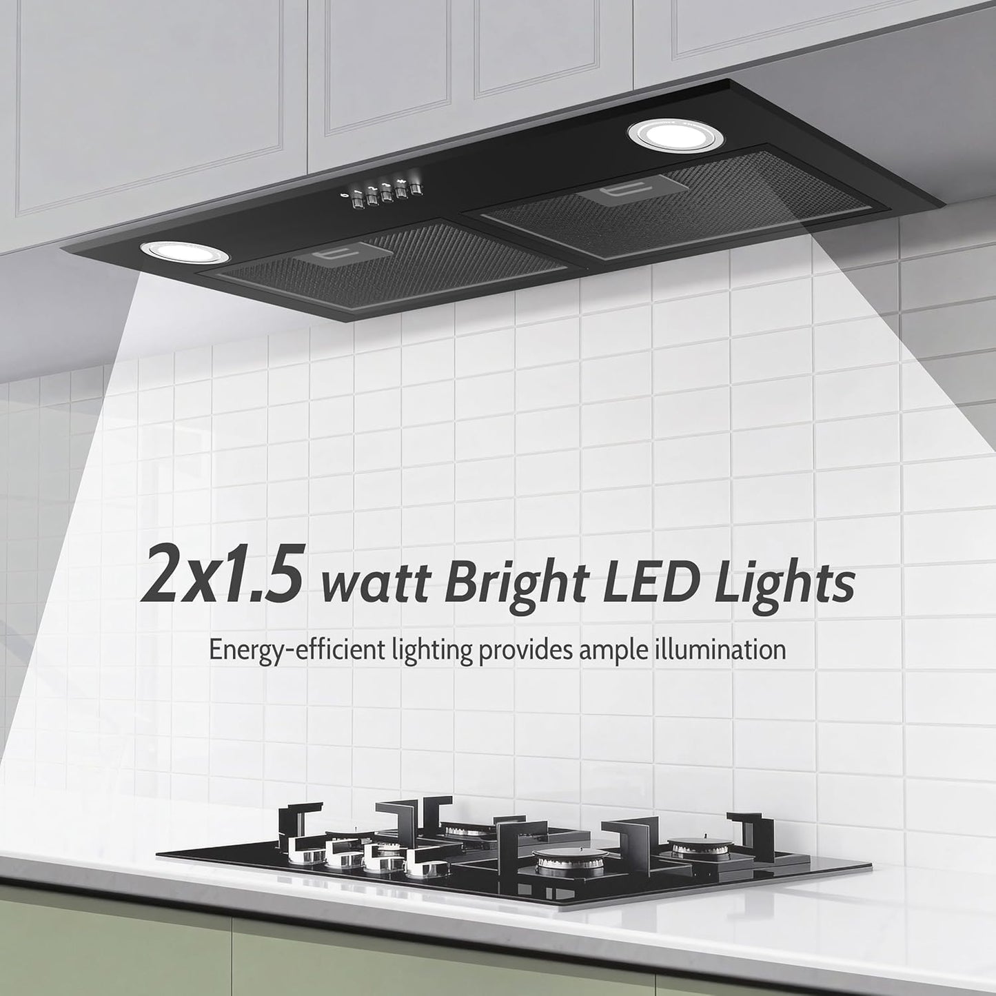 Black Range Hood 28', Built-in Kitchen Vent Hood w/ 450 CFM, 3 Speed Exhaust Fan, 2 LED Lights & Button Control