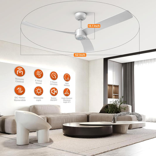 52 Inch Ceiling Fans with Lights Led Remote Control Low Profile Flush Mount Indoor/Outdoor