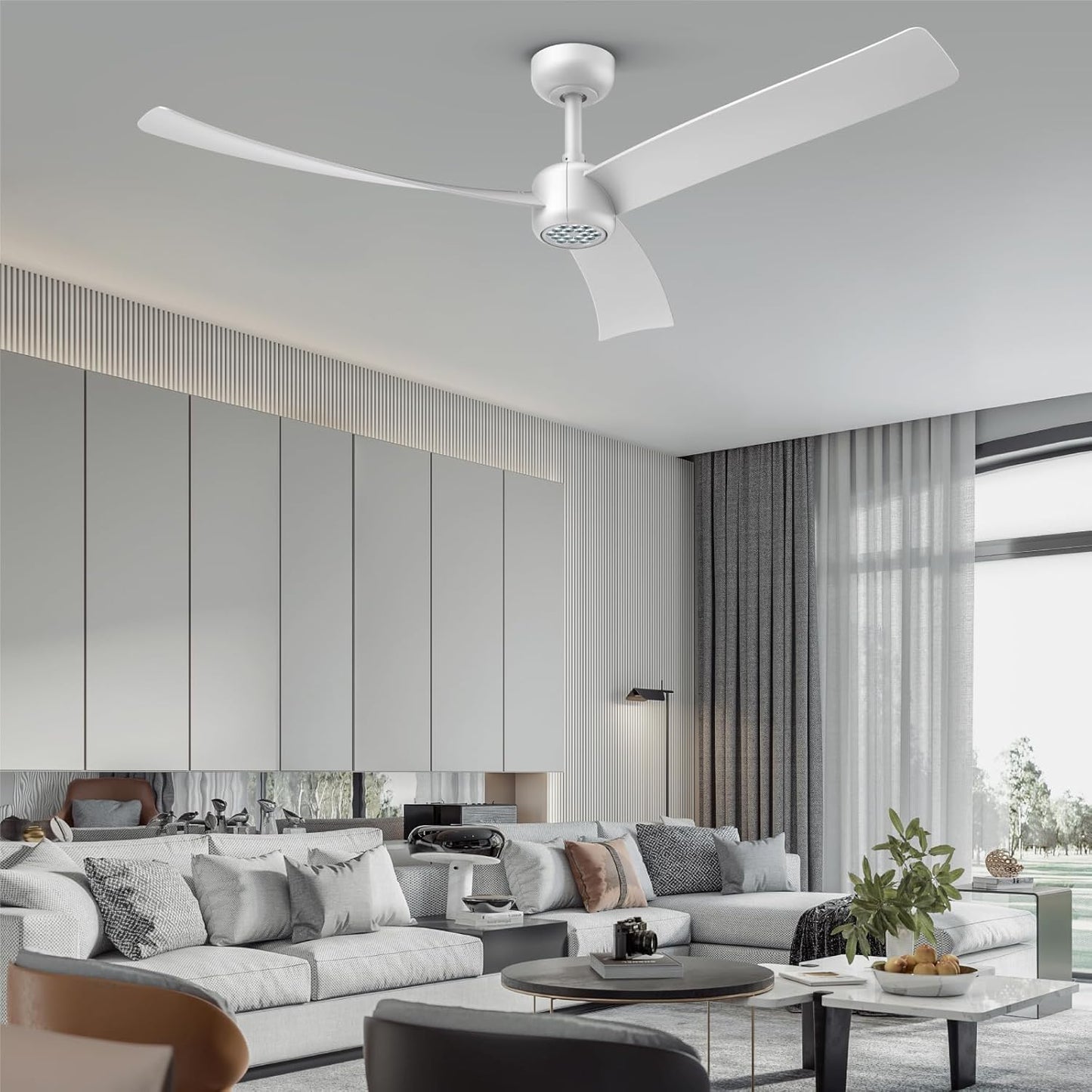 52 Inch Ceiling Fans with Lights Led Remote Control Low Profile Flush Mount Indoor/Outdoor