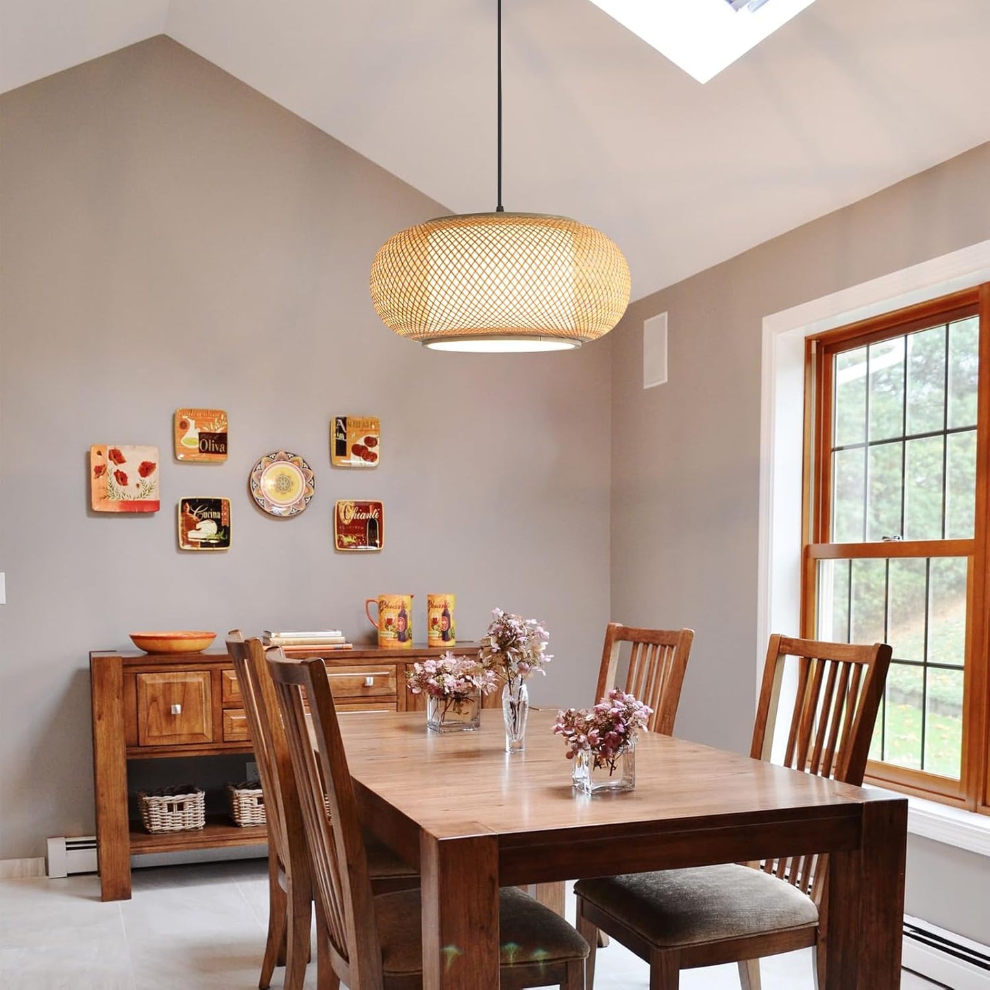 Dining room light fixture Japanese light ,Boho Bamboo pendant light ,kitchen island pendant lights, Nordic Log Style