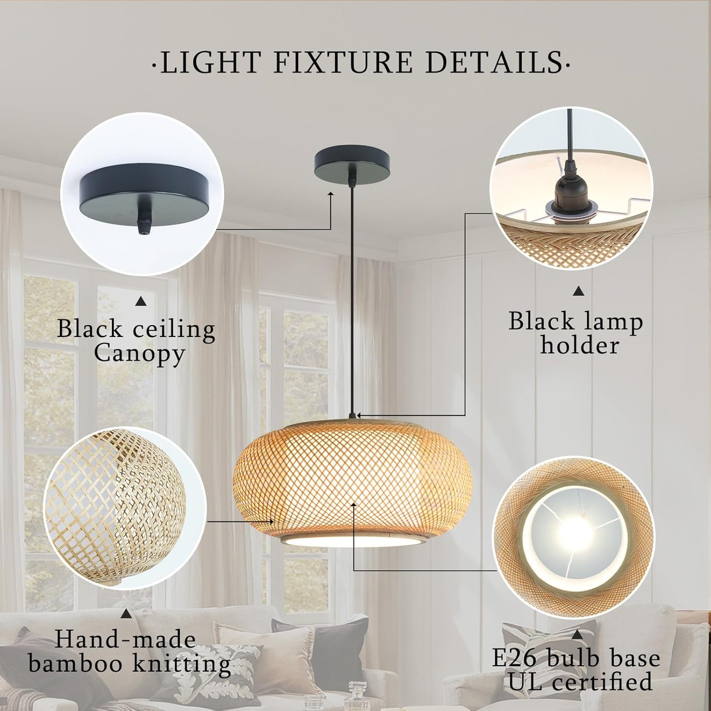 Dining room light fixture Japanese light ,Boho Bamboo pendant light ,kitchen island pendant lights, Nordic Log Style